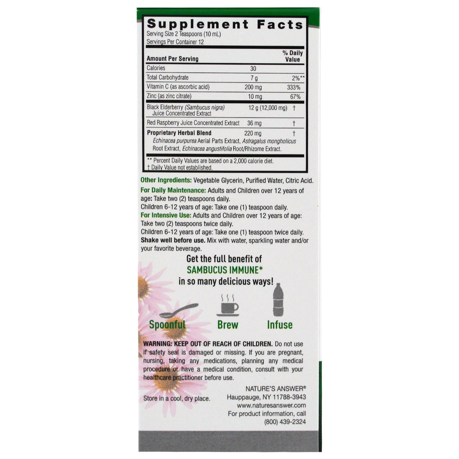 Nature's Answer, Sambucus para o Sistema Imune, Sambucus nigra, 5000 mg, 4 fl oz (120 ml) - Imagem 2
