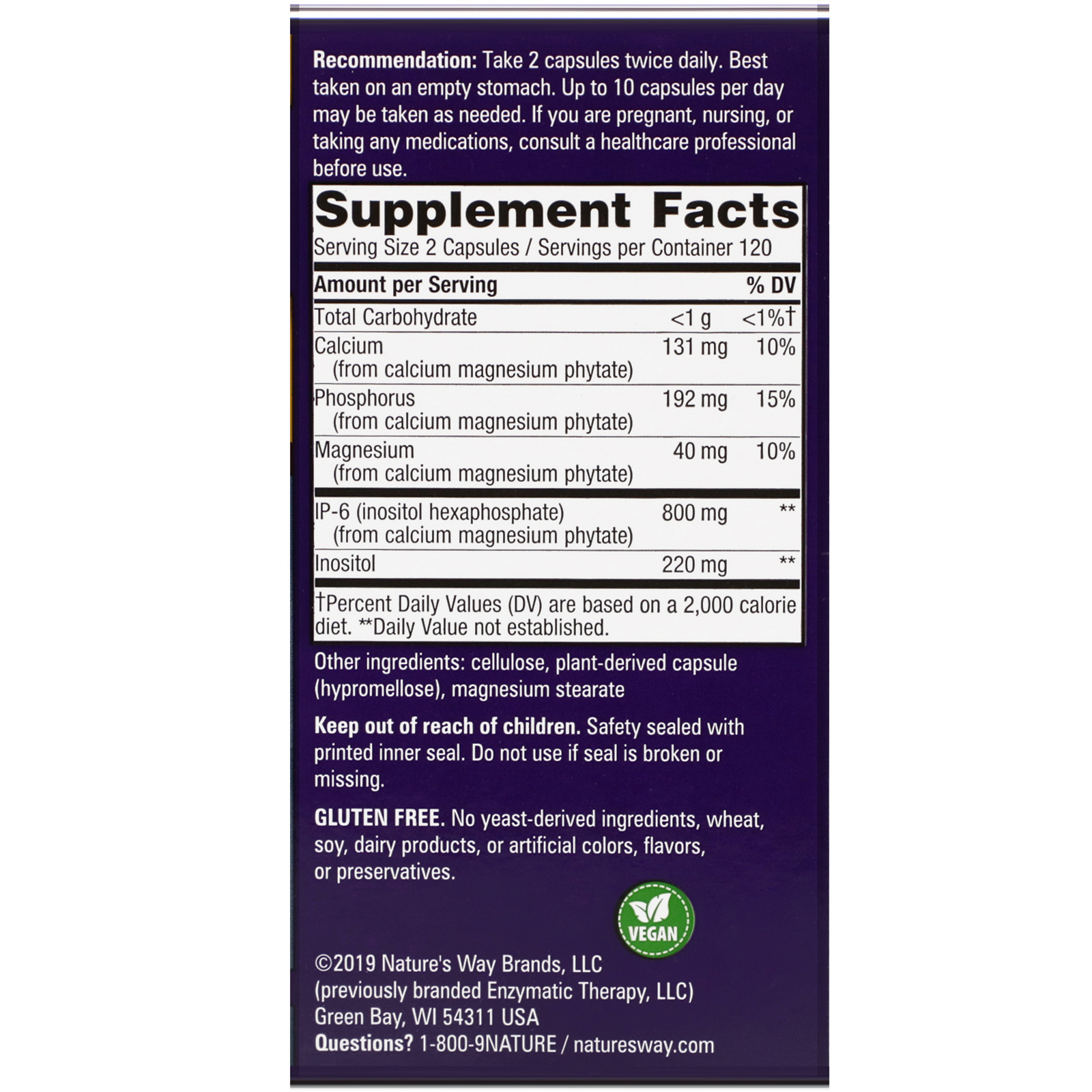 Nature's Way, Cell Forté, IP-6 e Inositol, 240 Cápsulas Vegetais - Imagem 2