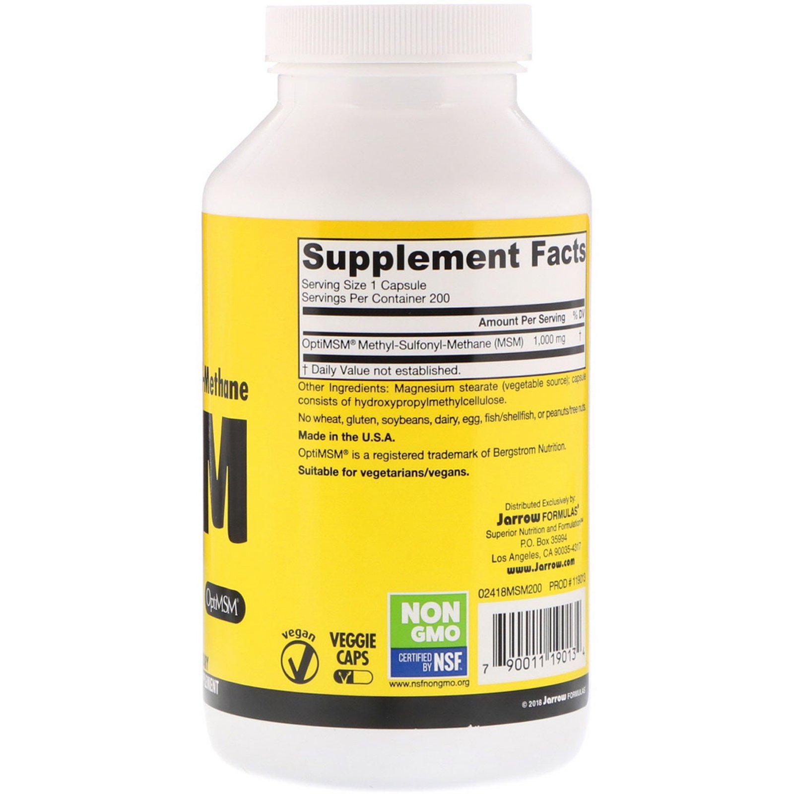 Jarrow Formulas, MSM, 1.000 mg, 200 Cápsulas Vegetais - Imagem 2