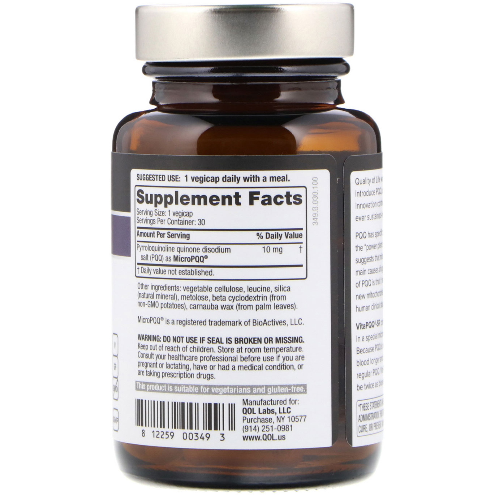 Quality of Life Labs, VitaPQQ -SR, 30 Cápsulas Vegetais - Imagem 2