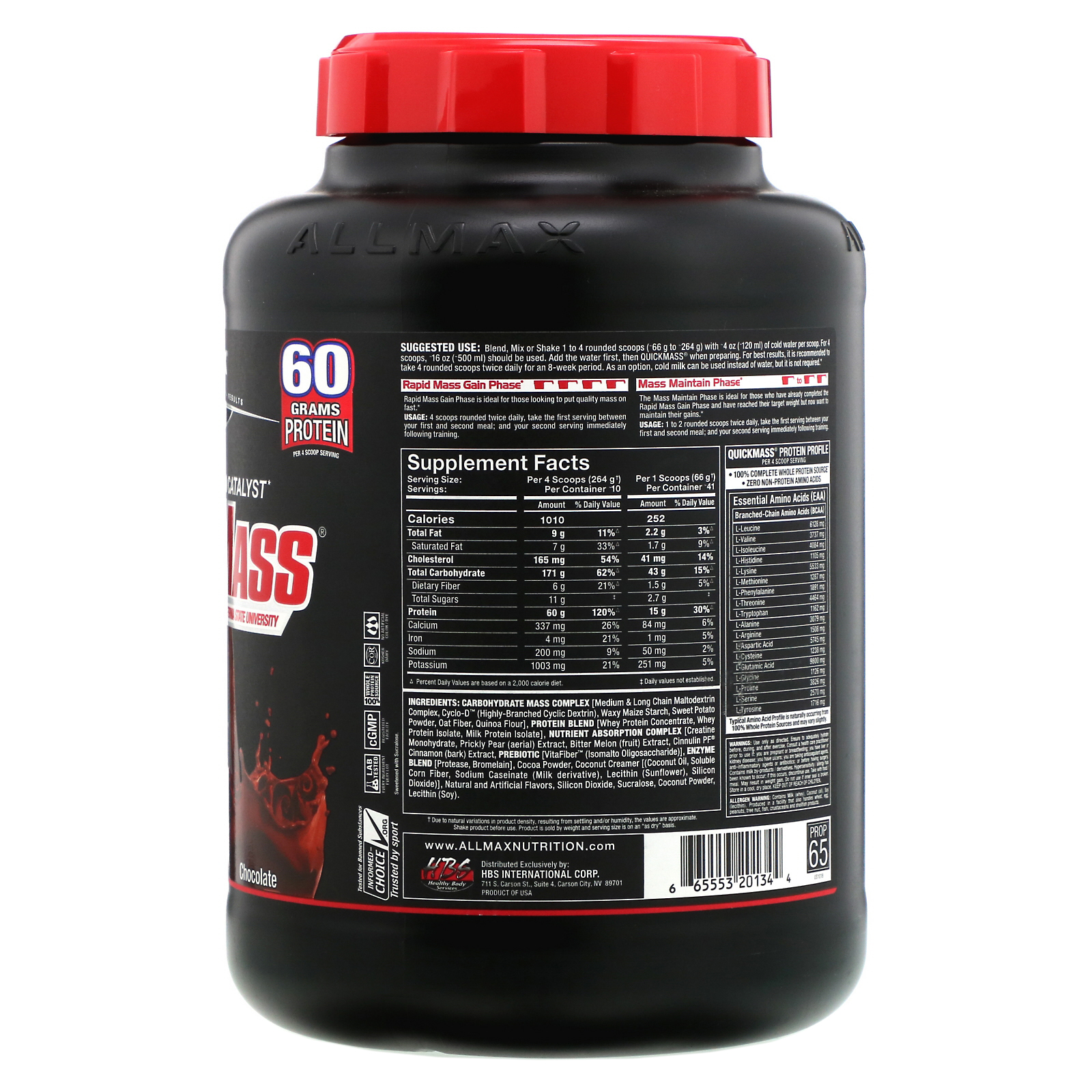 ALLMAX Nutrition, QuickMass Rapid Mass Gain Catalyst, Chocolate, 2,72 kg (6 lbs) - Imagem 2