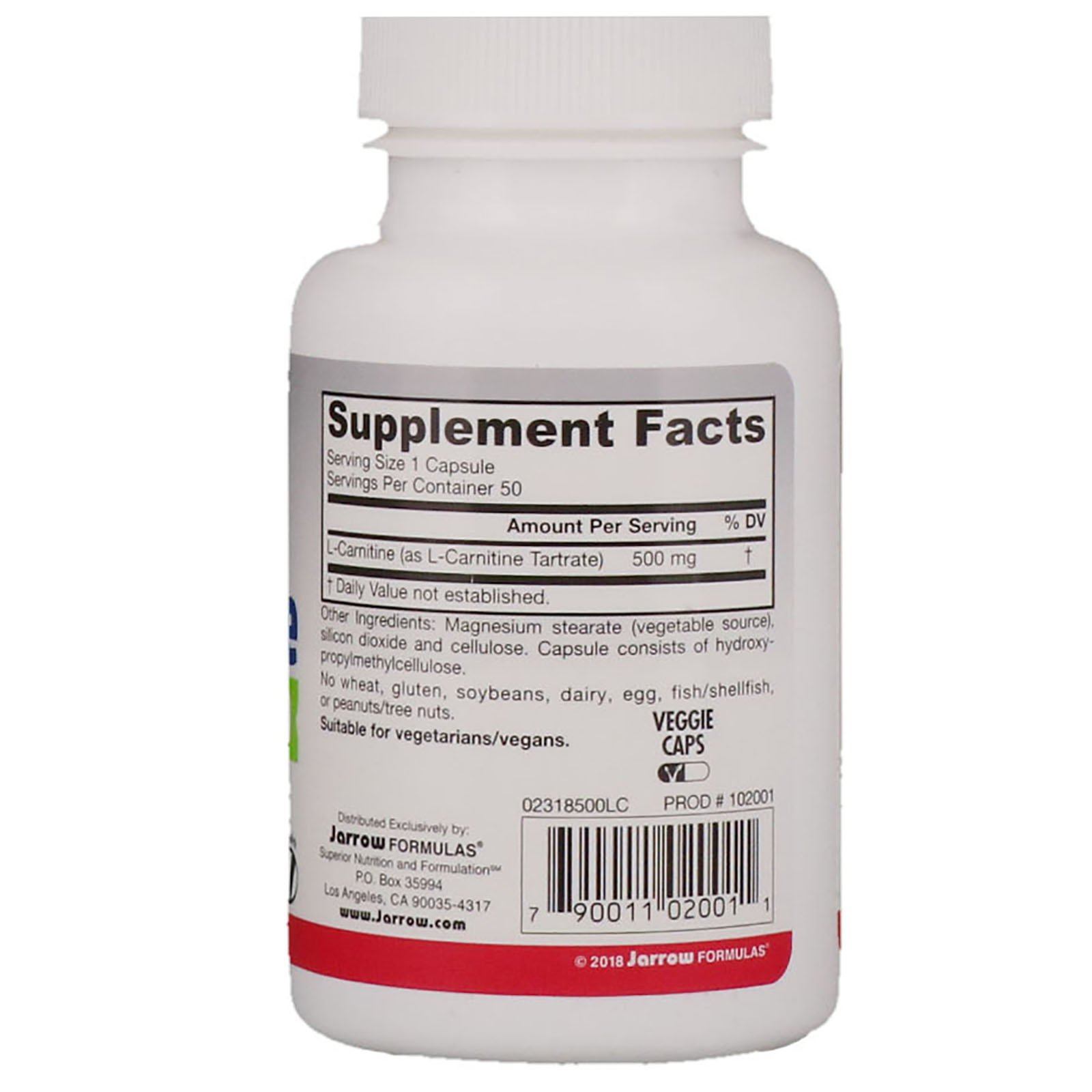 Jarrow Formulas, L-Carnitine 500, 500 mg, 50 Veggie Caps - Imagem 2