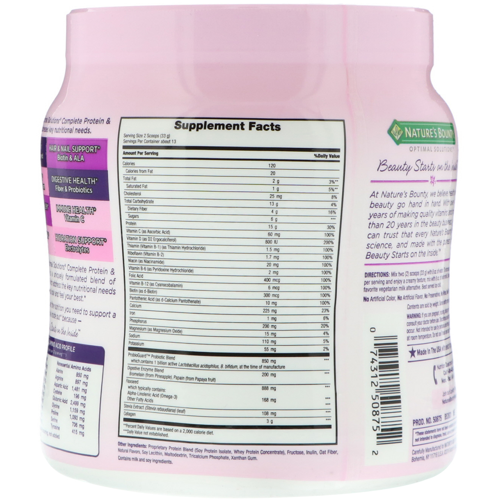Nature's Bounty, Optimal Solutions, Mistura Completa para Shake de Proteína e Vitamina, Baunilha, 453 g - Imagem 2