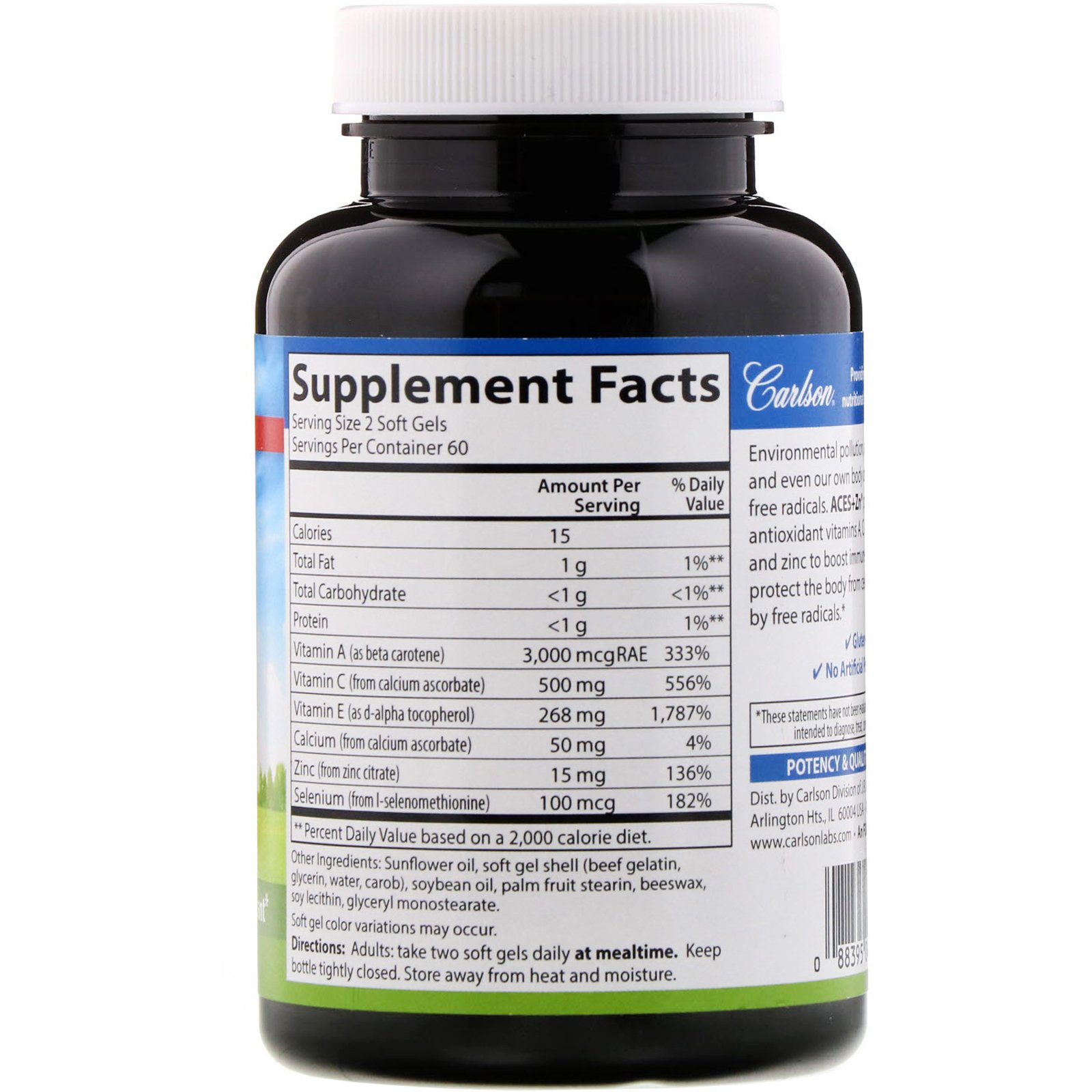 Carlson Labs, Aces + Zn, 120 Cápsulas Softgel - Imagem 2