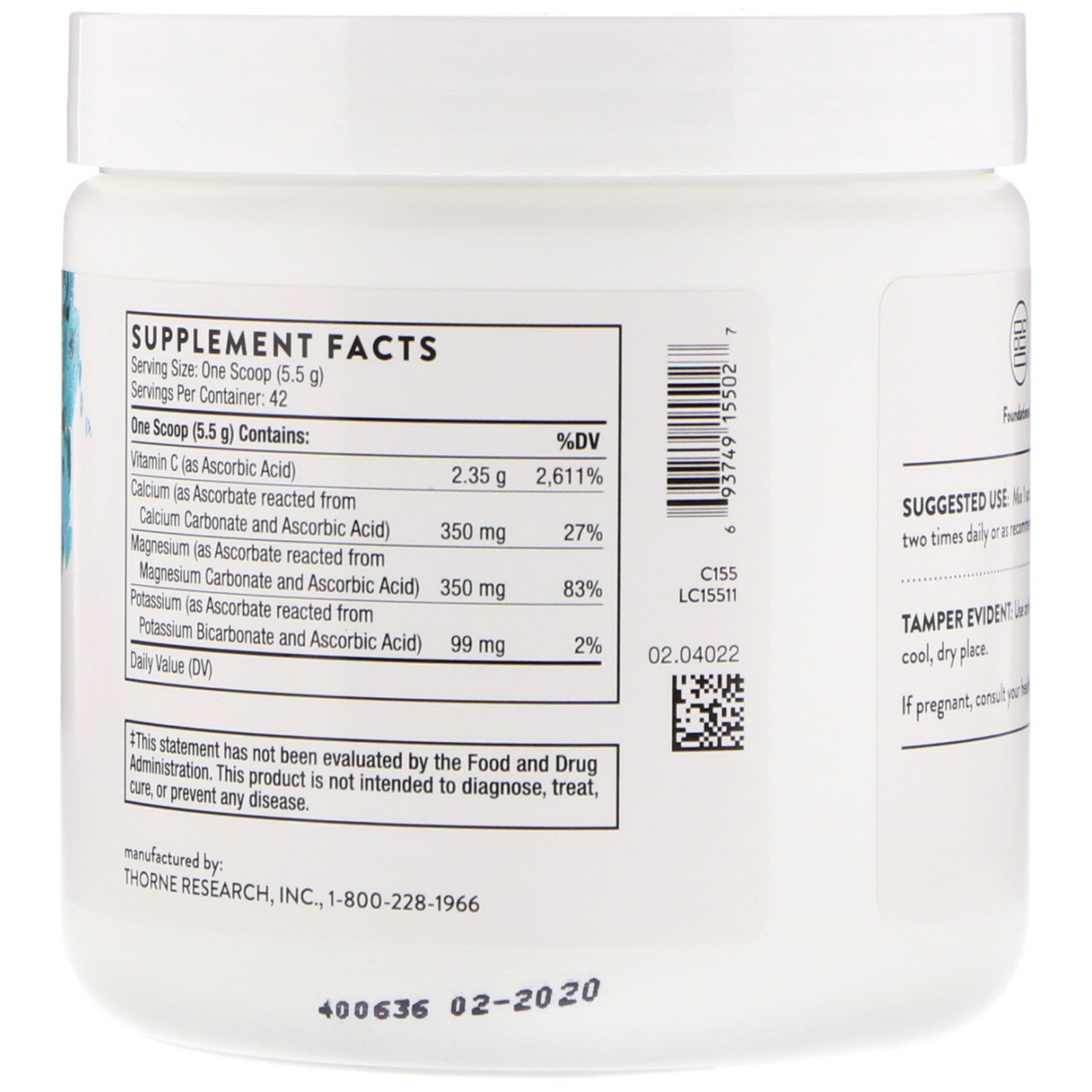 Thorne Research, Vitamina C Tamponada em Pó, 231 g - Imagem 2