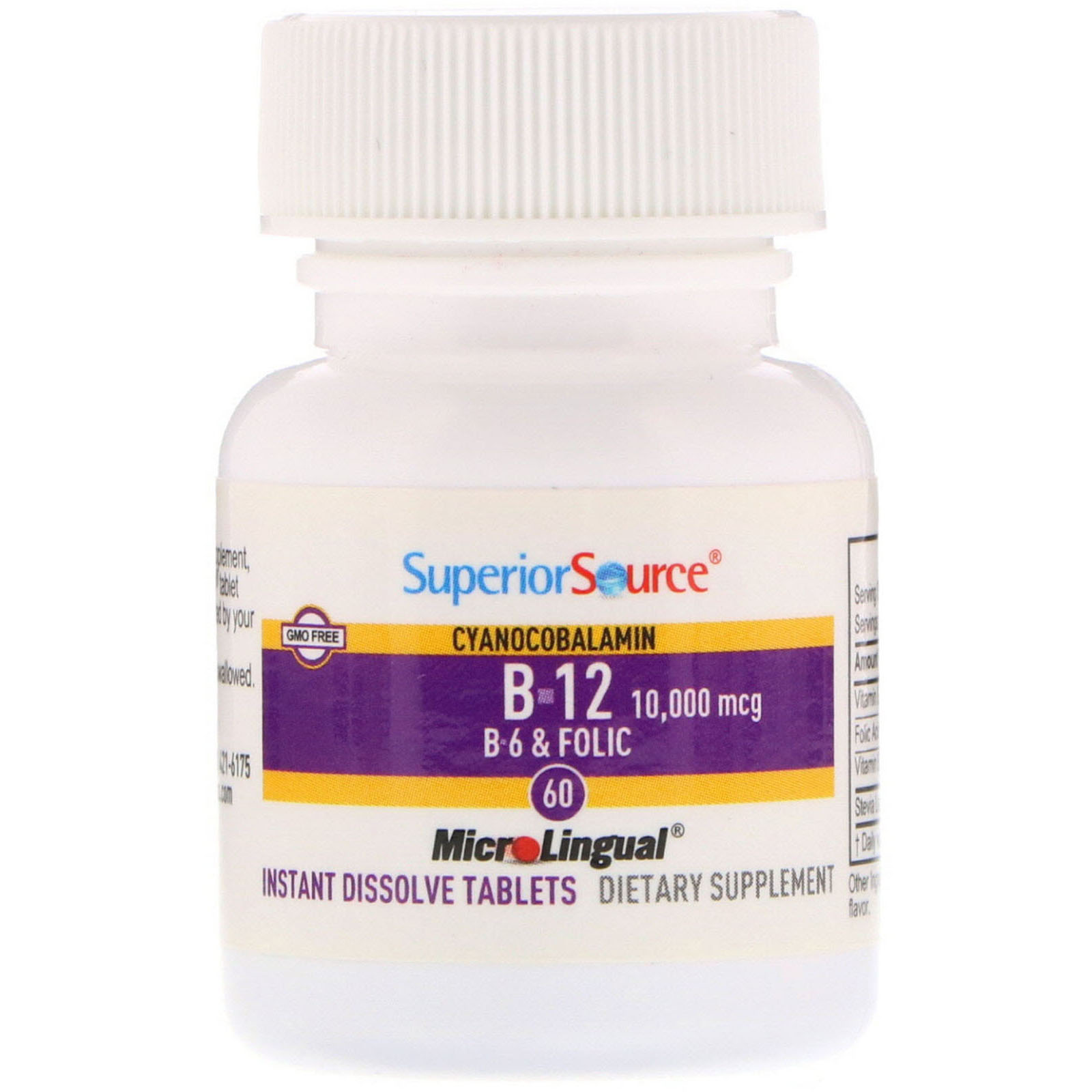 Superior Source, B12, B6 e Ácido Fólico Extra Fortes, 10.000 µg / 1.200 µg, 60 Comprimidos MicroLingual de Dissolução Instantânea - Imagem 3