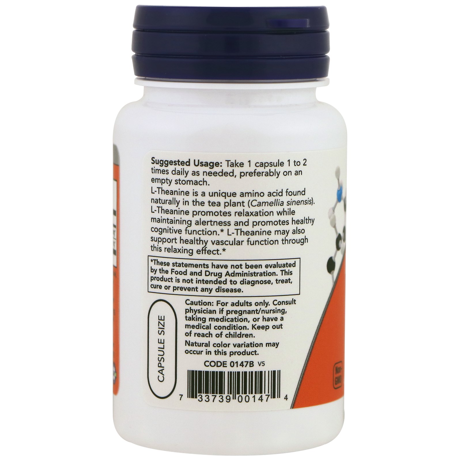 Now Foods, L-Teanina, Potência Dupla, 200 mg, 60 Cápsulas Vegetais - Imagem 3