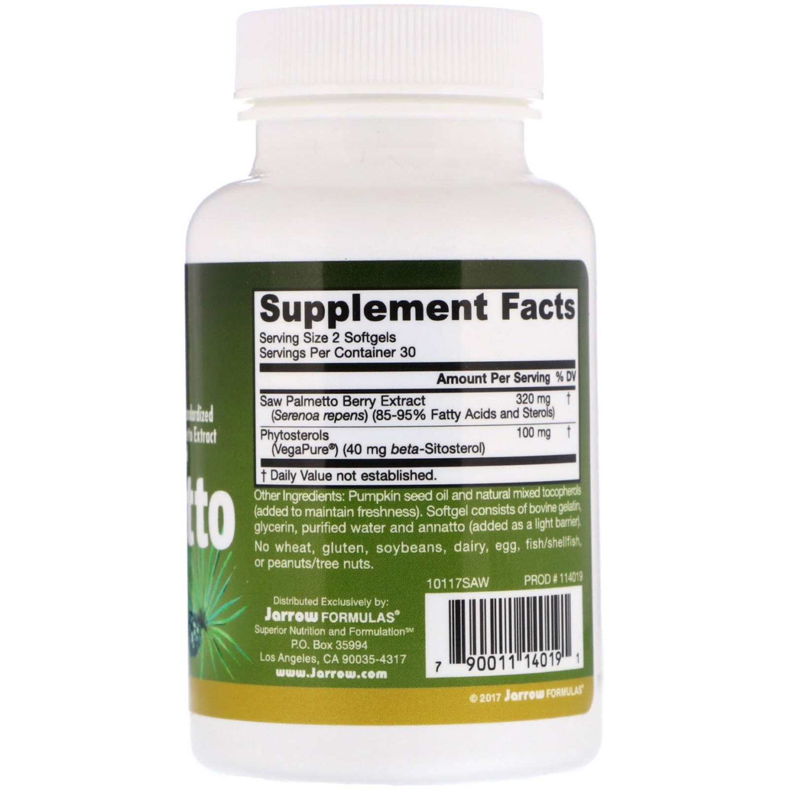 Jarrow Formulas, Palmito Cortado, 160 mg, 60 Cápsulas em Gel - Imagem 2