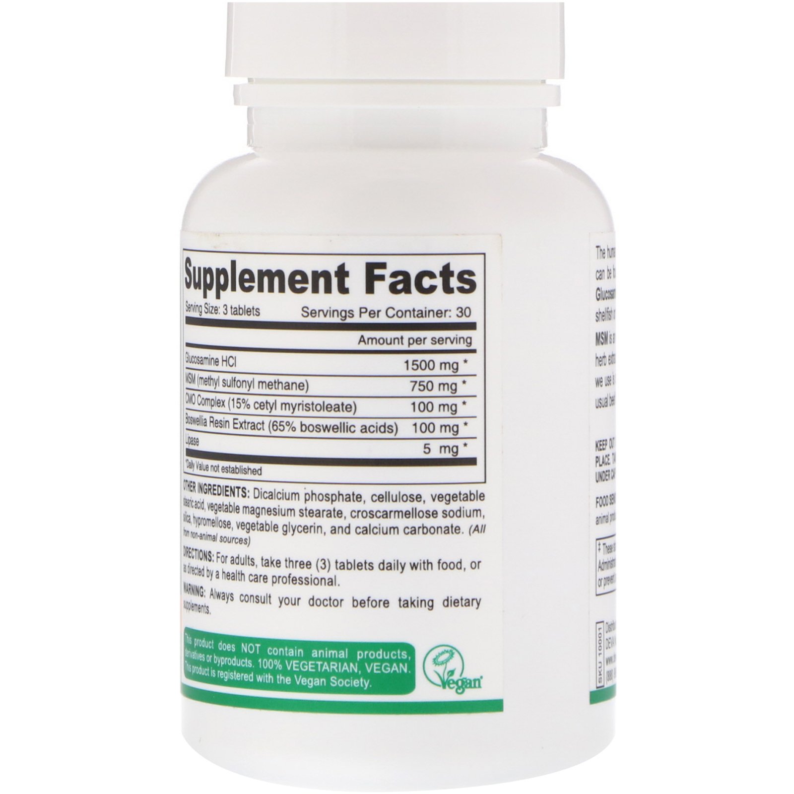 Deva, Vegan, Glucosamine MSM & CMO, Non-Shellfish, 90 Tablets - Imagem 2