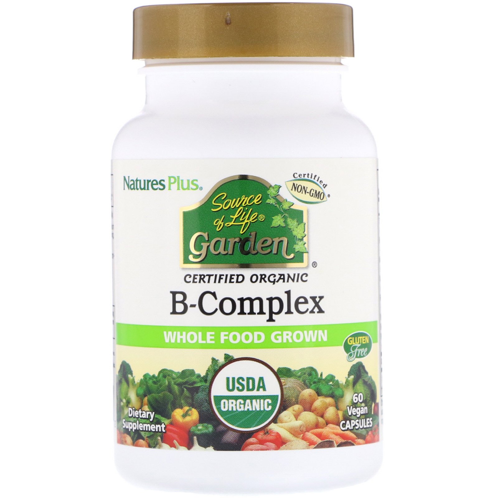 Nature's Plus, Source of Life Garden, Certified Organic B-Complex, 60 Vegan Capsules - Imagem 3