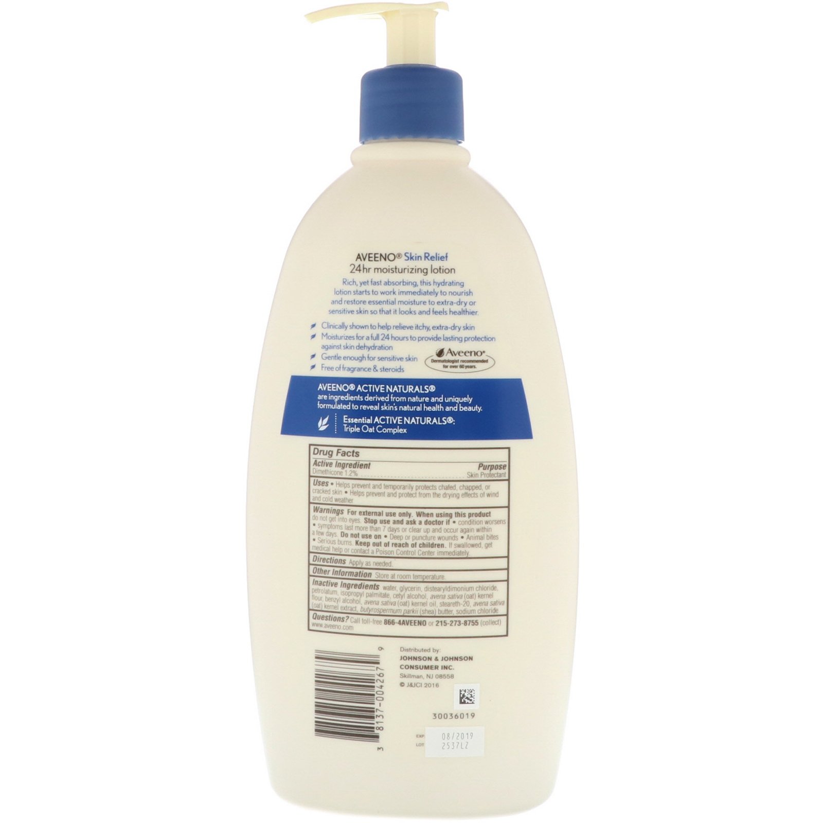 Aveeno, Active Naturals, Loção Hidratante para Alívio da Pele 24 horas, Sem Perfume, 532 ml (18 fl oz) - Imagem 2