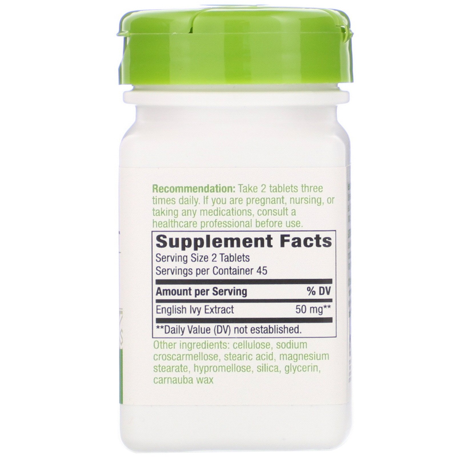 Nature's Way, Ivy Extract, 50 mg, 90 Vegan Tablets - Imagem 2