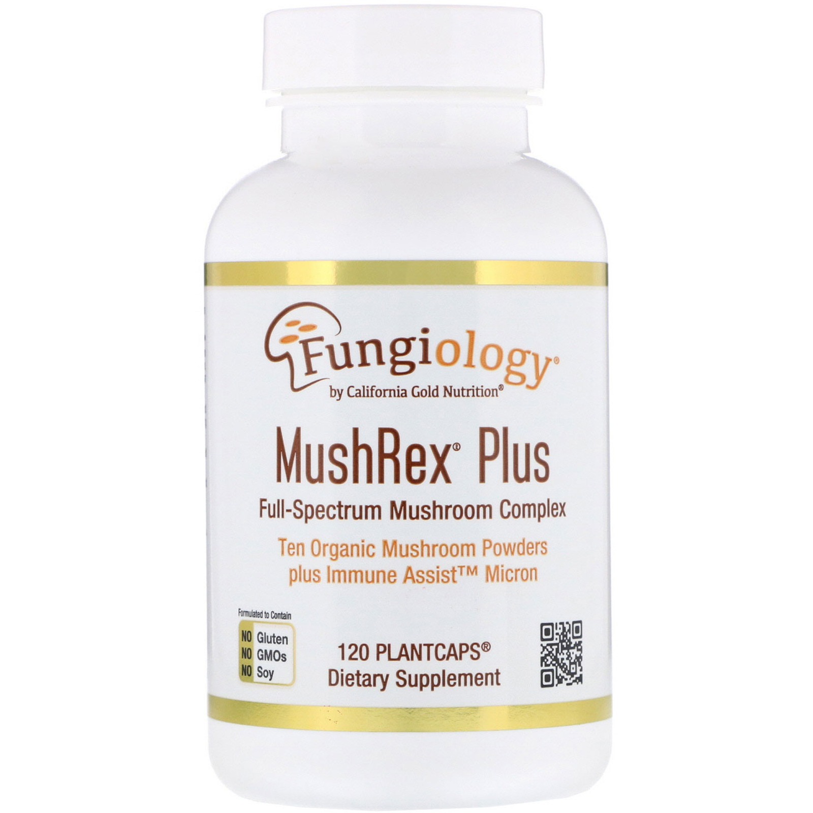 California Gold Nutrition, Fungiology, MushRex Plus, Complexo de Cogumelos de Espectro Completo, Certified Organic, Immune Assist™ Micron, 120 Plantcaps