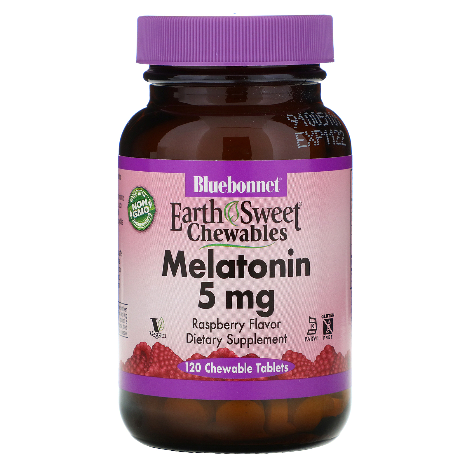 Bluebonnet Nutrition, Mastigáveis Doces da Terra, Melatonina, Sabor Natural de Framboesa, 5 mg, 120 Comprimidos Mastigáveis