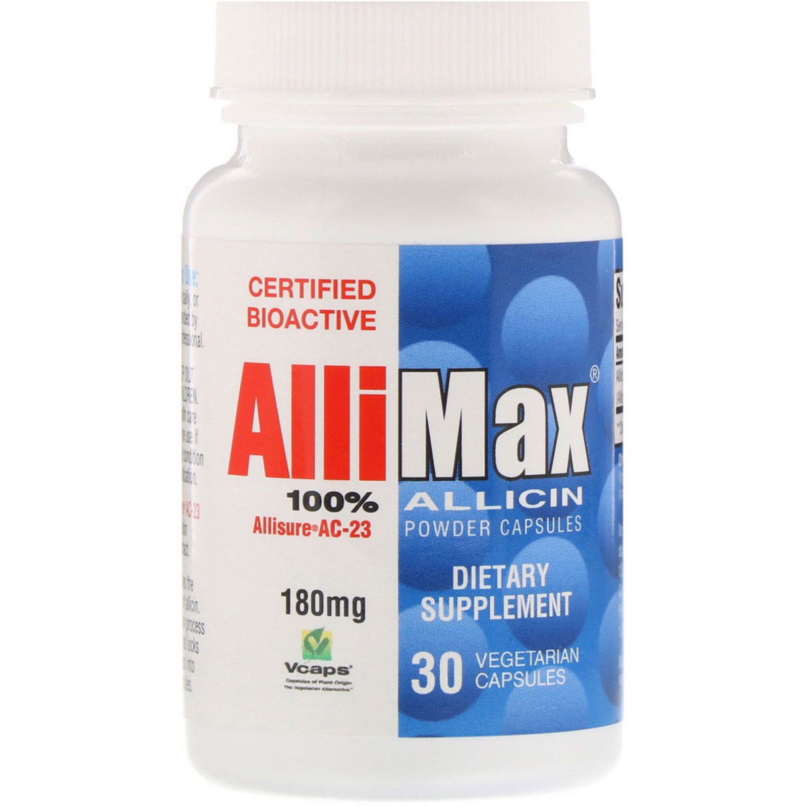 Allimax, Cápsulas 100% Alicina em Pó, 180 mg, 30 Cápsulas Vegetais