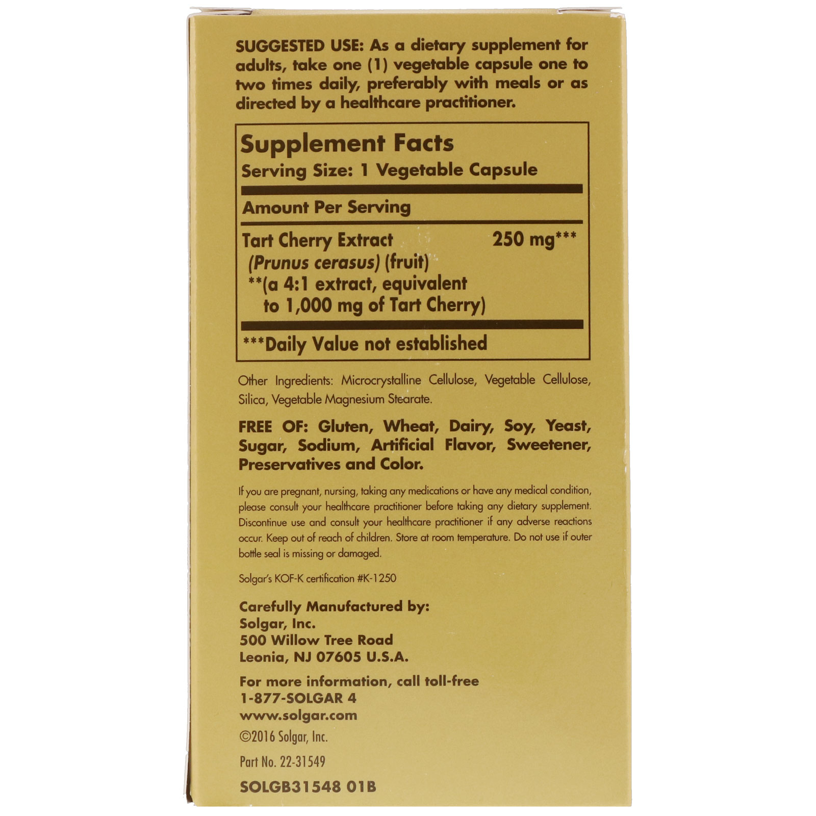 Solgar, Tart Cherry Extract, 90 Cápsulas Vegetais - Imagem 2