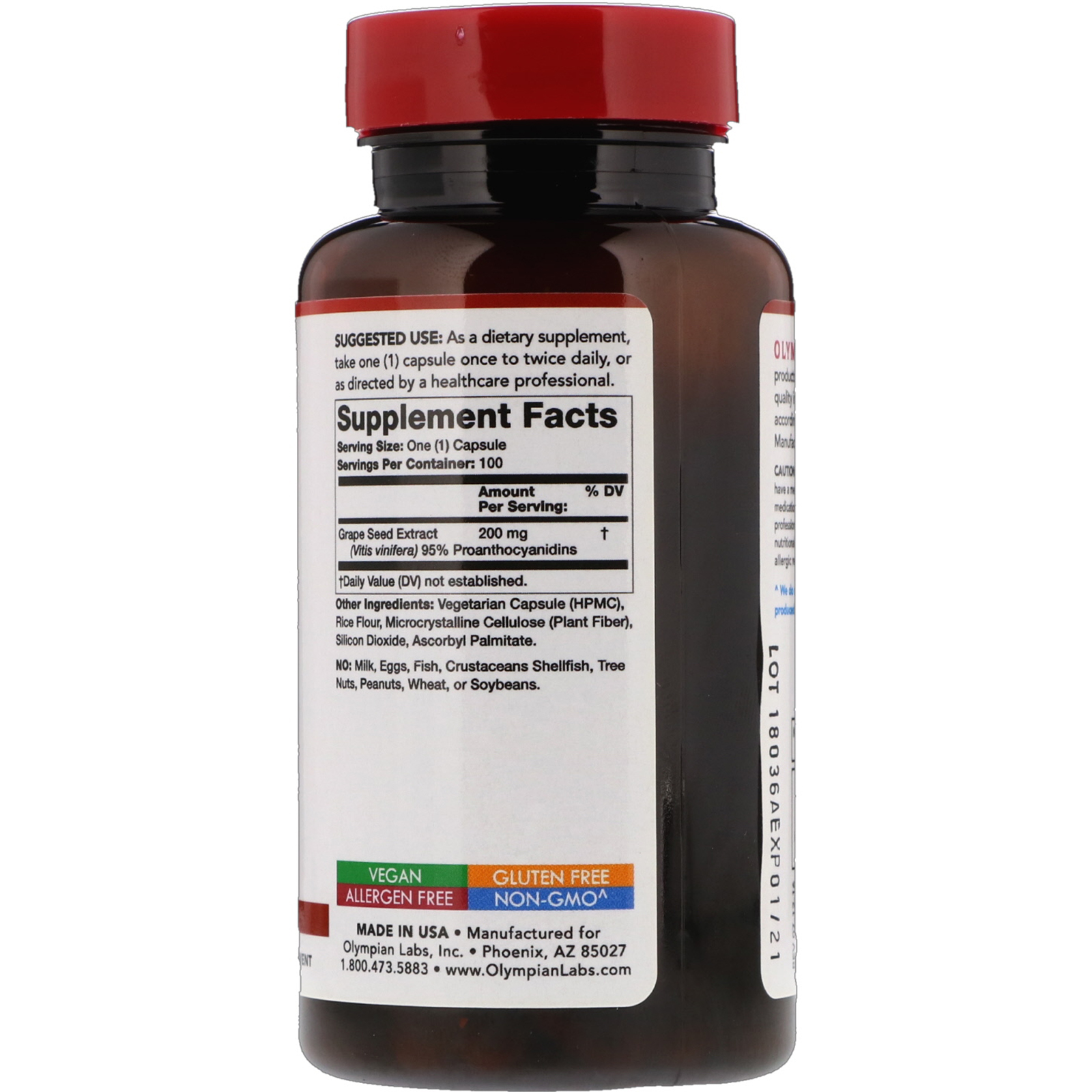 Olympian Labs, Extrato de Semente de Uva, 200 mg, 100 Cápsulas Vegetais - Imagem 2