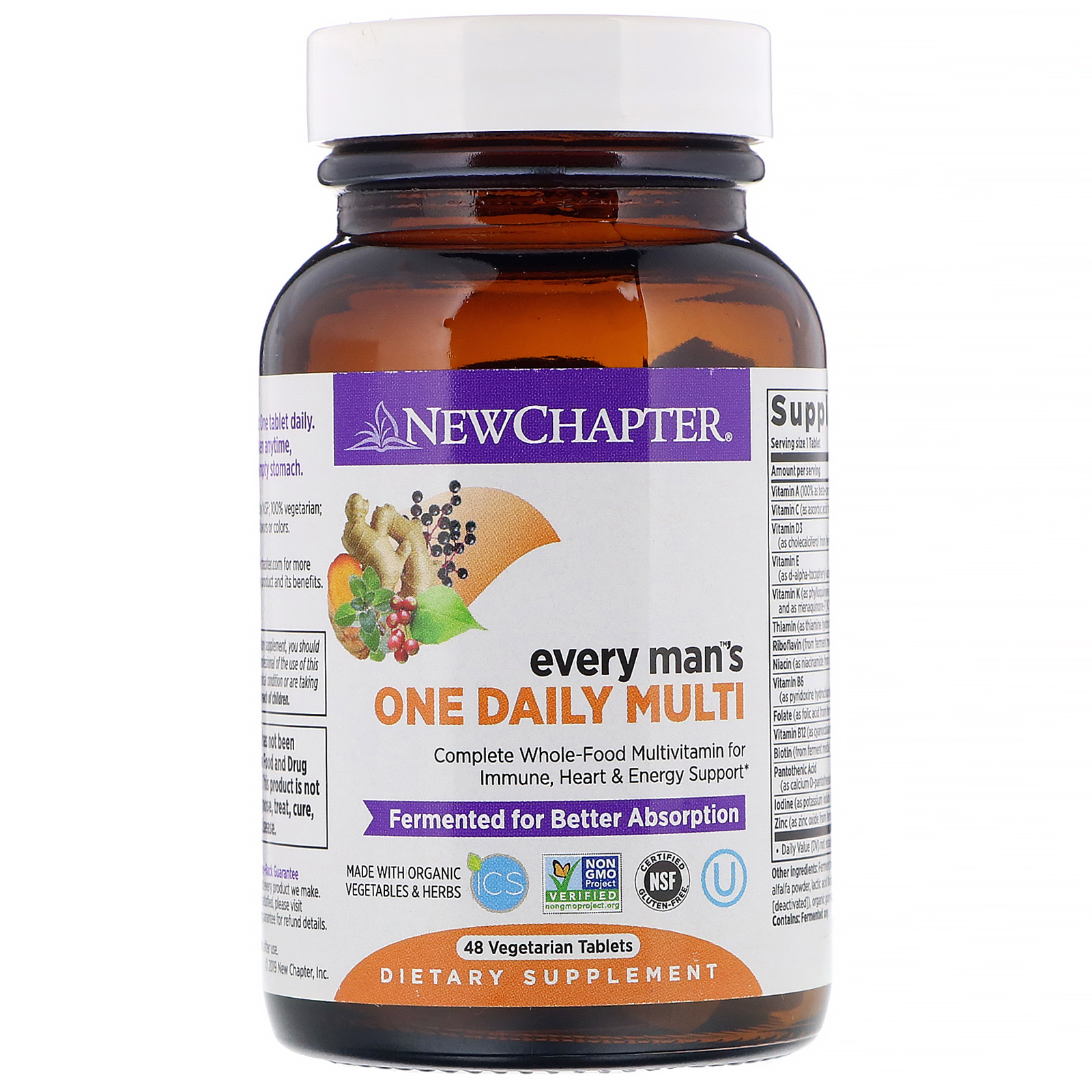 New Chapter, Multivitamínico Diário Para Todos os Homens, 48 Comprimidos Vegetarianos - Imagem 3