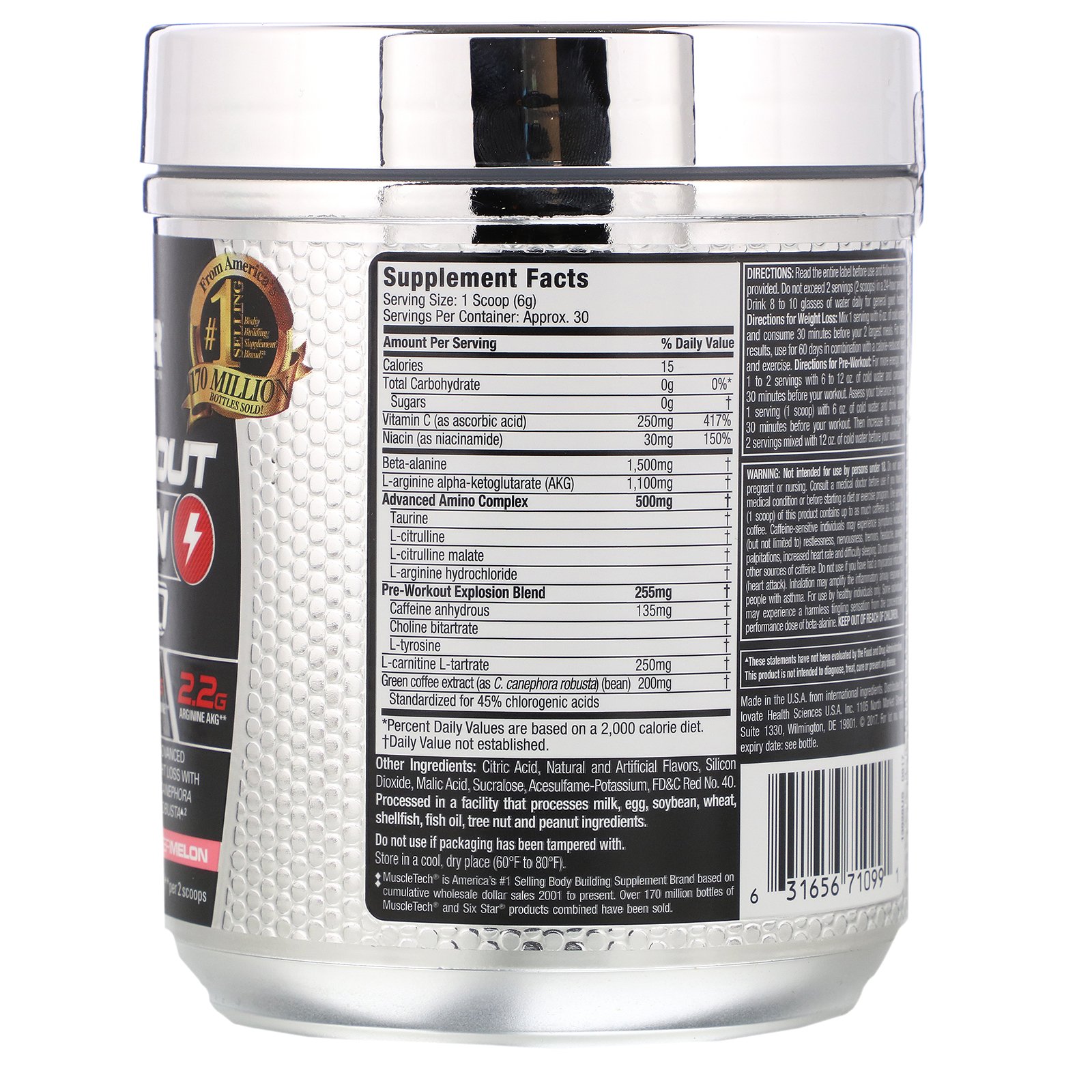 Six Star, Pre-Workout Explosion Ripped, Melancia, 168 g (5,91 oz) - Imagem 2