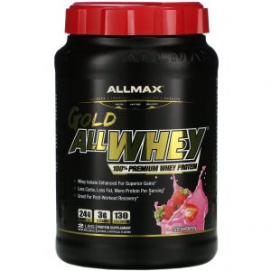 Comprar allmax nutrition, allwhey gold, 100% premium whey protein, strawberry, 2 lbs (907 g) preço no brasil mix de proteínas proteína suplementos de musculação suplemento importado loja 91 online promoção -