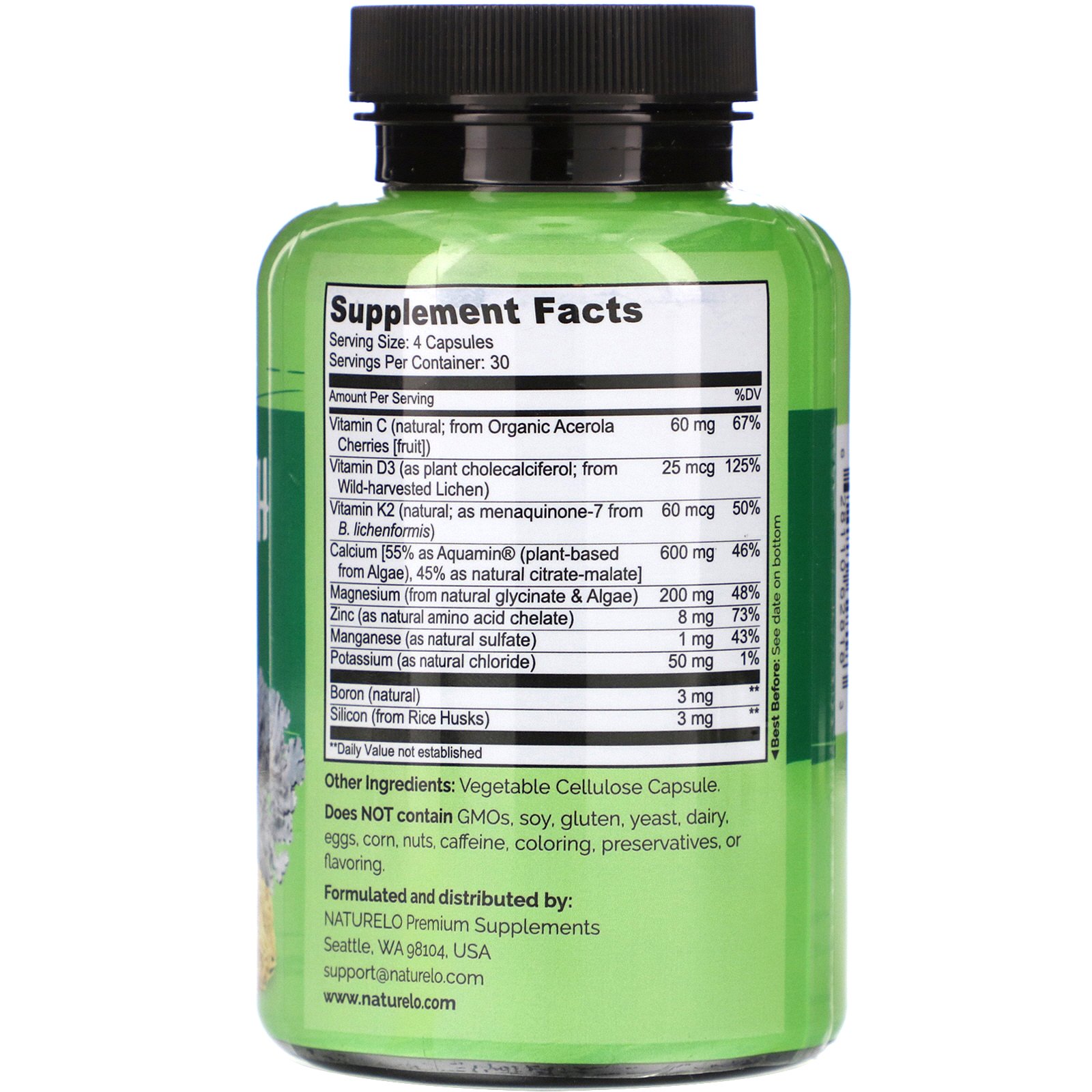 NATURELO, Bone Strength, Plant-Based Calcium Complex, 120 Vegetarian Capsules - Imagem 2