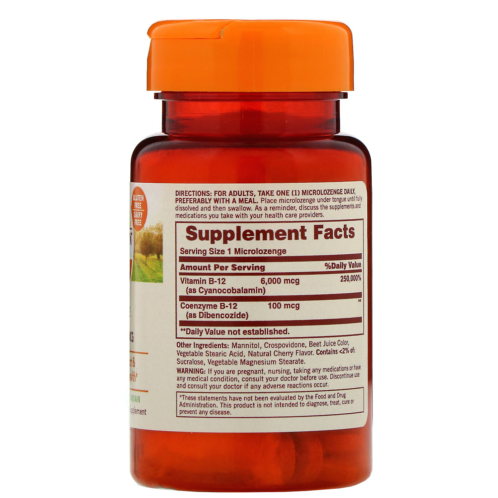 Sundown Naturals, B12 Solúvel, Sabor Cereja, 6.000 mcg, 60 Micropastilhas - Imagem 2