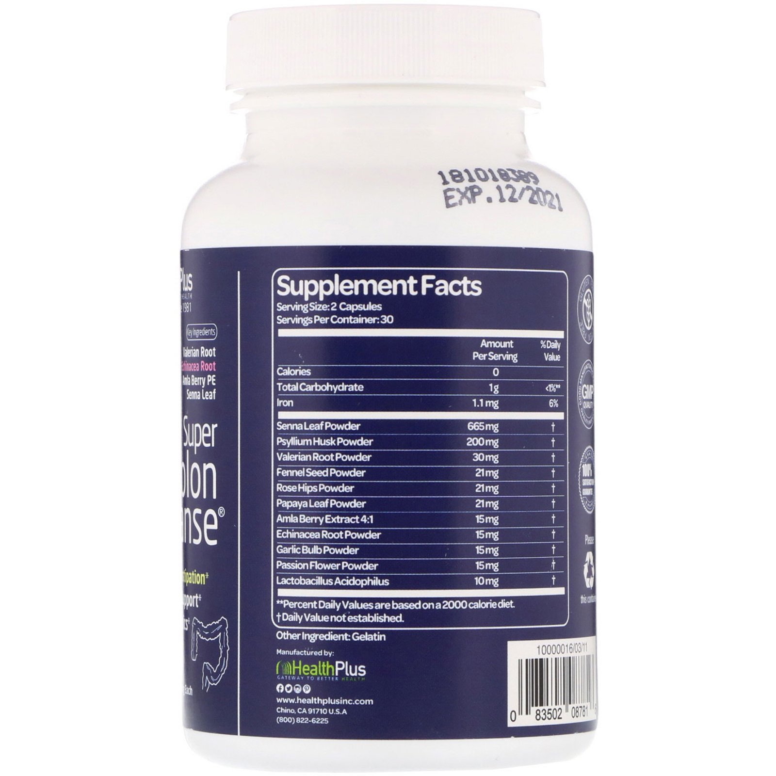 Health Plus, Super Colon Cleanse, Noturno, 60 Cápsulas - Imagem 2