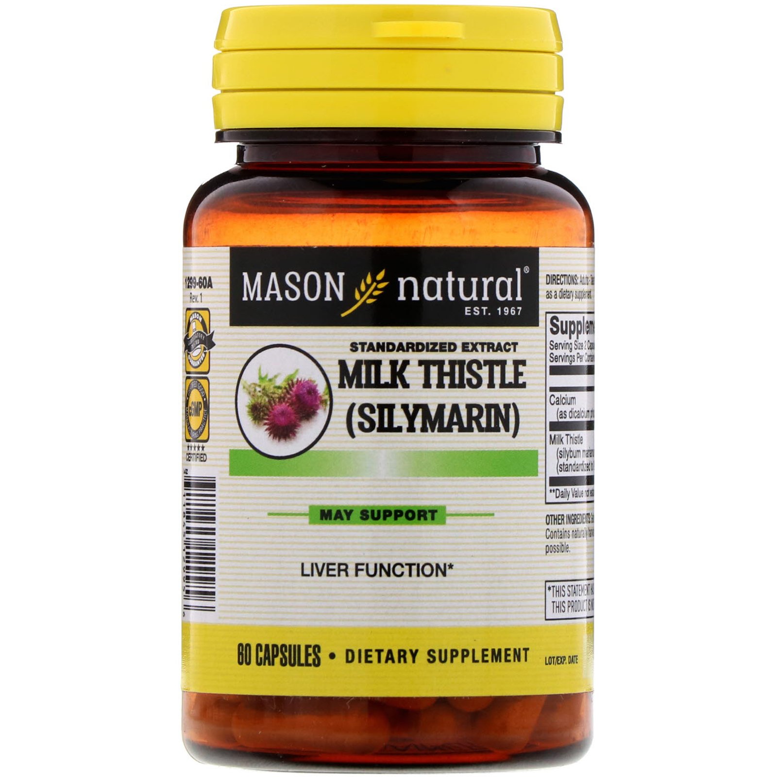 Mason Natural, Standardized Extract Milk Thistle (Silymarin), 60 Capsules