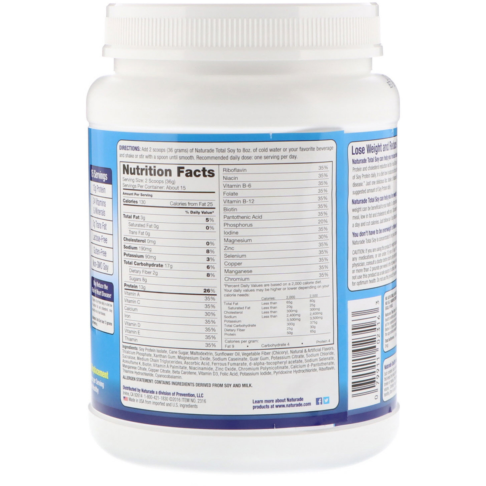 Naturade, Total Soy, Shake para Perda de Peso, Baunilha, 540 g (1,2 lb) - Imagem 2