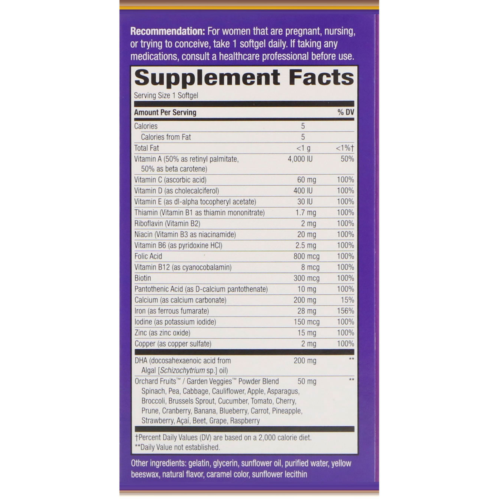 Nature's Way, Alive! Multivitamínico Pré-Natal com DHA Vegetal, Sabor Morango, 30 Cápsulas Gelatinosas - Imagem 2