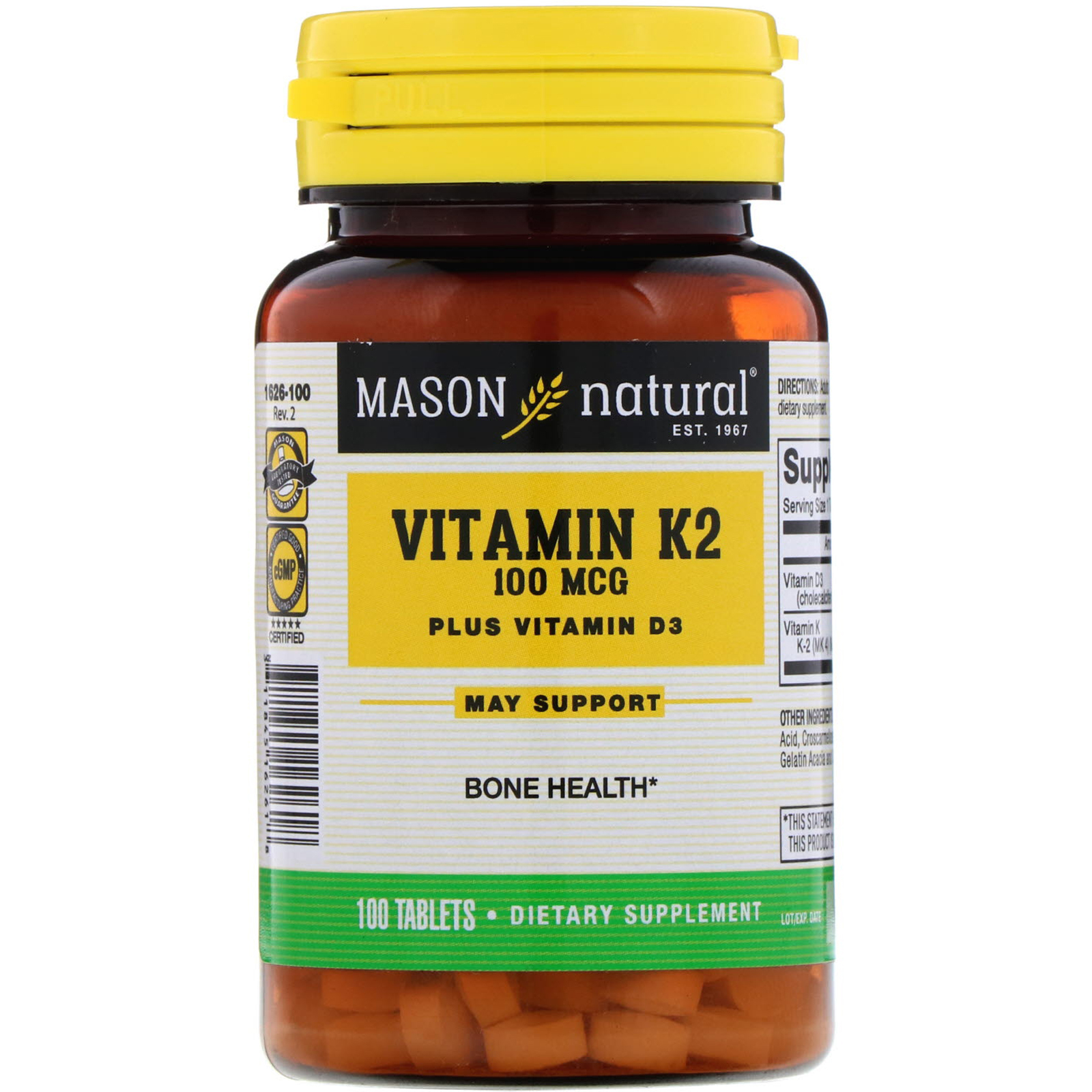 Mason Natural, Vitamina K2 Mais Vitamina D3, 100 mcg, 100 Comprimidos
