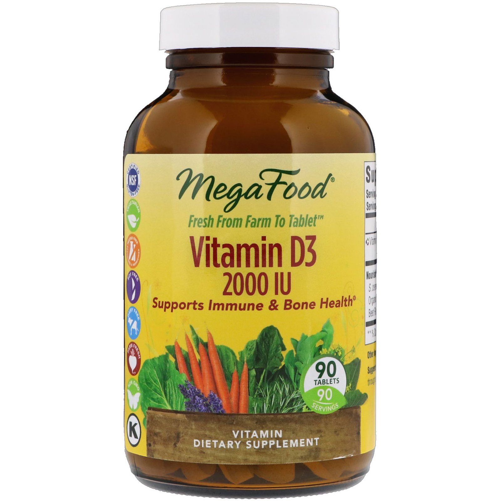 MegaFood, Vitamina D3, 2000 UI, 90 Comprimidos