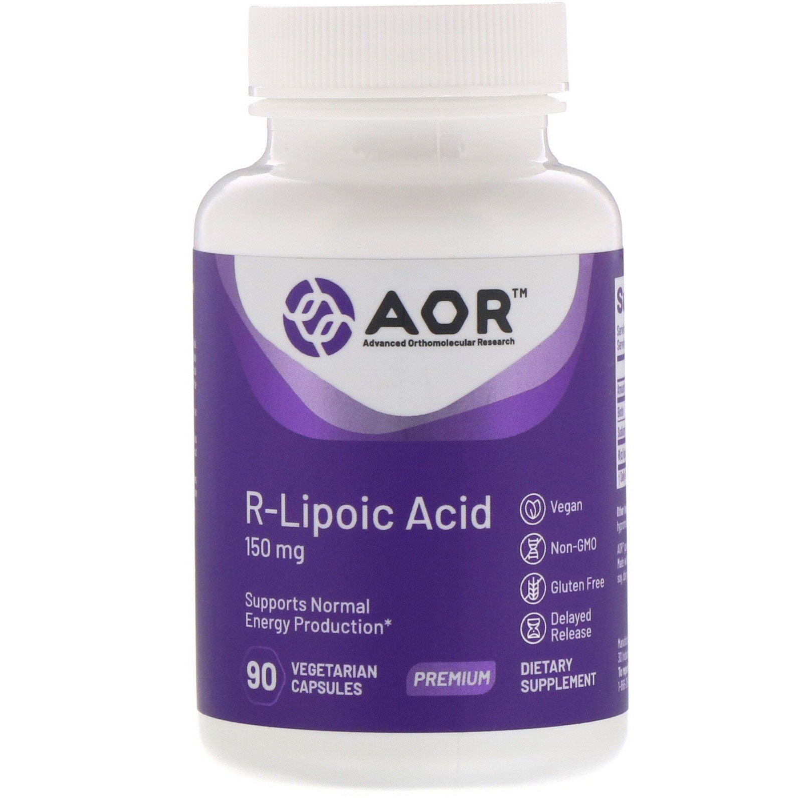 Advanced Orthomolecular Research AOR, Ácido R-Lipoico, 150 mg, 90 Cápsulas Vegetarianas
