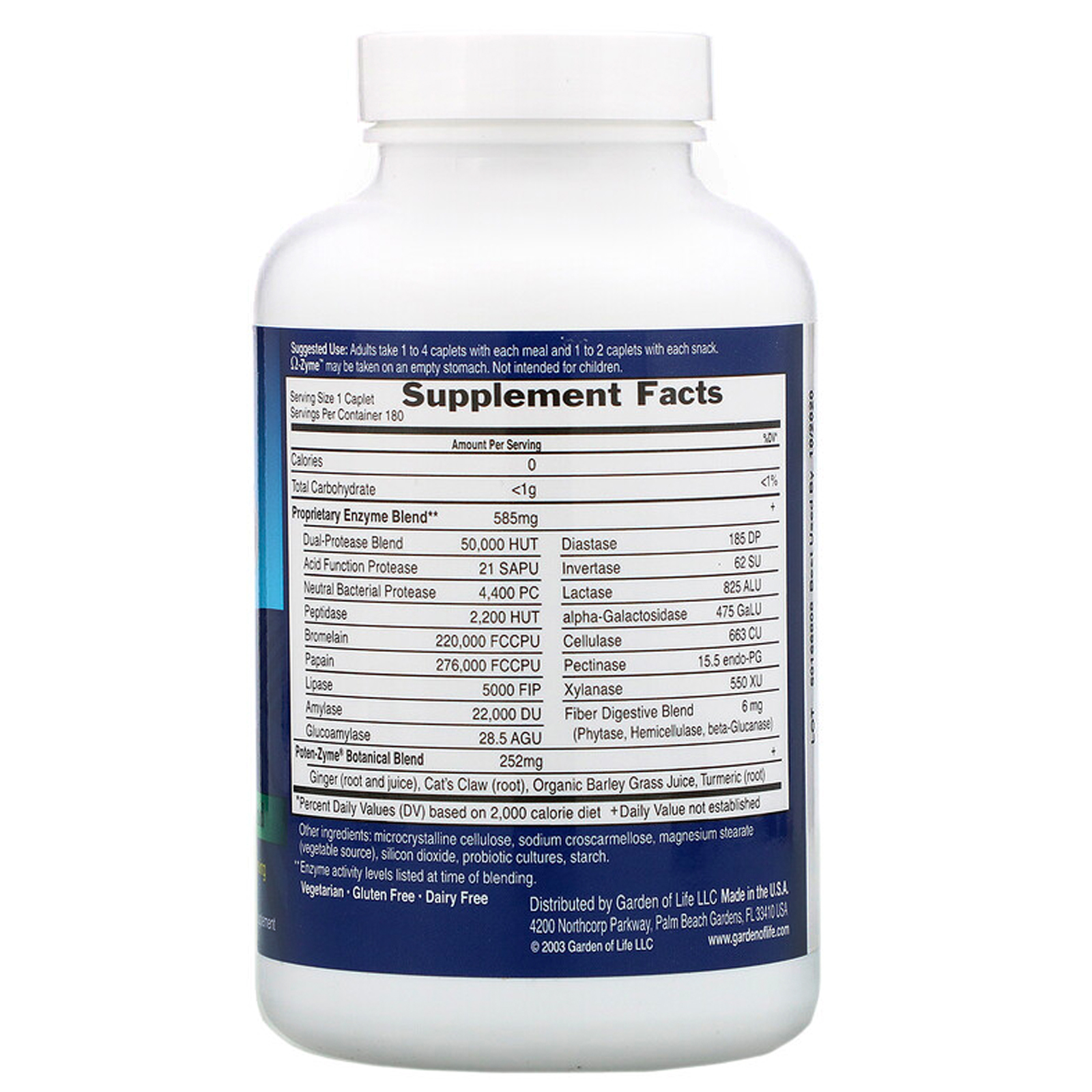 Garden of Life, Omega-Zyme, Digestive Enzyme Blend, 180 Vegetarian Caplets - Imagem 2