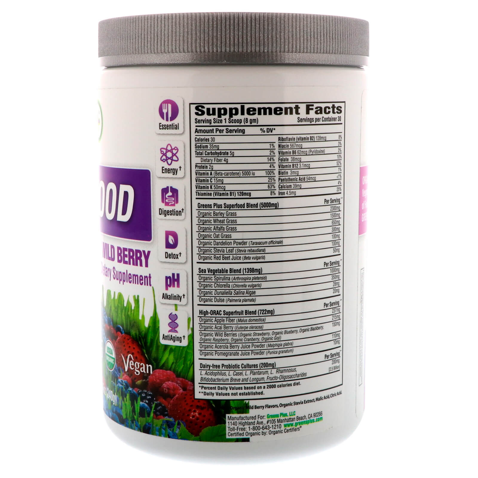 Greens Plus, Superalimentos Orgânicos, Frutas Silvestres, 8,46 onças (240 g) - Imagem 2