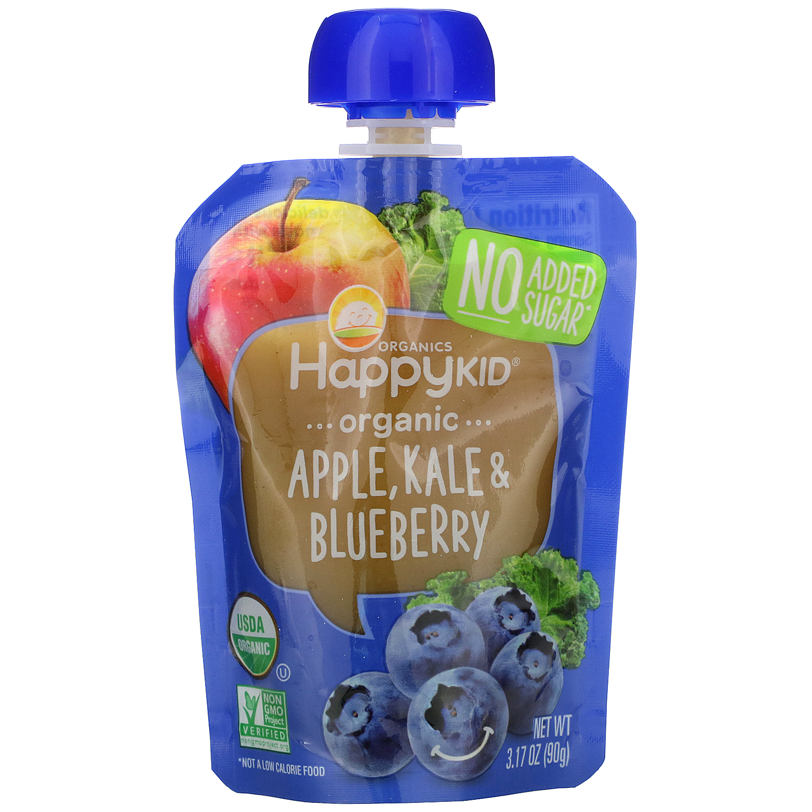 Happy Family Organics, Happy Kid, Organic Apple, Kale, & Blueberry, 4 Pouches, 3.17 oz (90 g) Each - Imagem 3