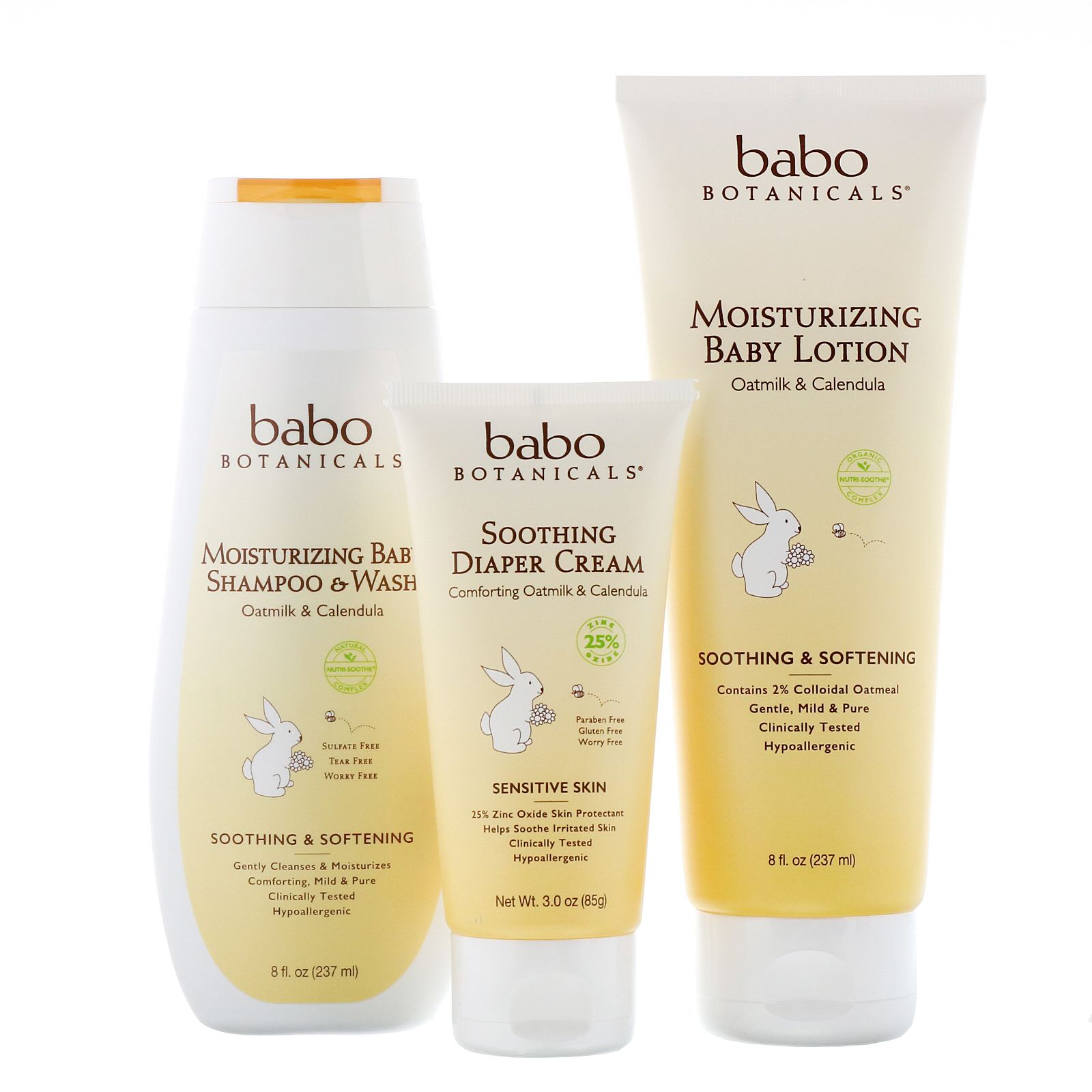 Babo Botanicals, Newborn Fragrance Free Gift Set, Oatmilk & Calendula, 3 Piece Kit