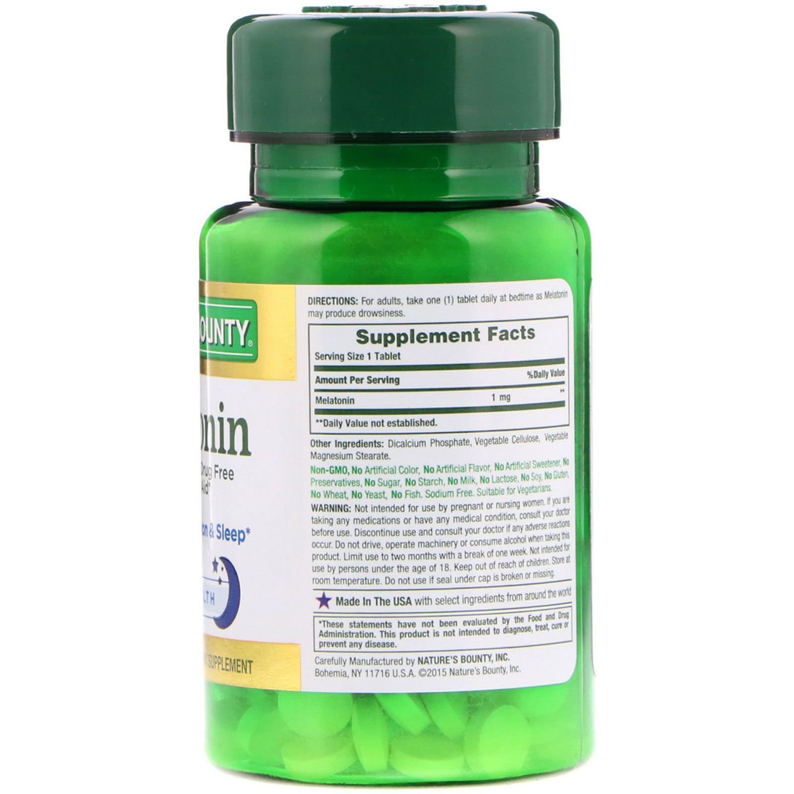 Nature's Bounty, Melatonina, 1 mg, 180 Comprimidos - Imagem 2