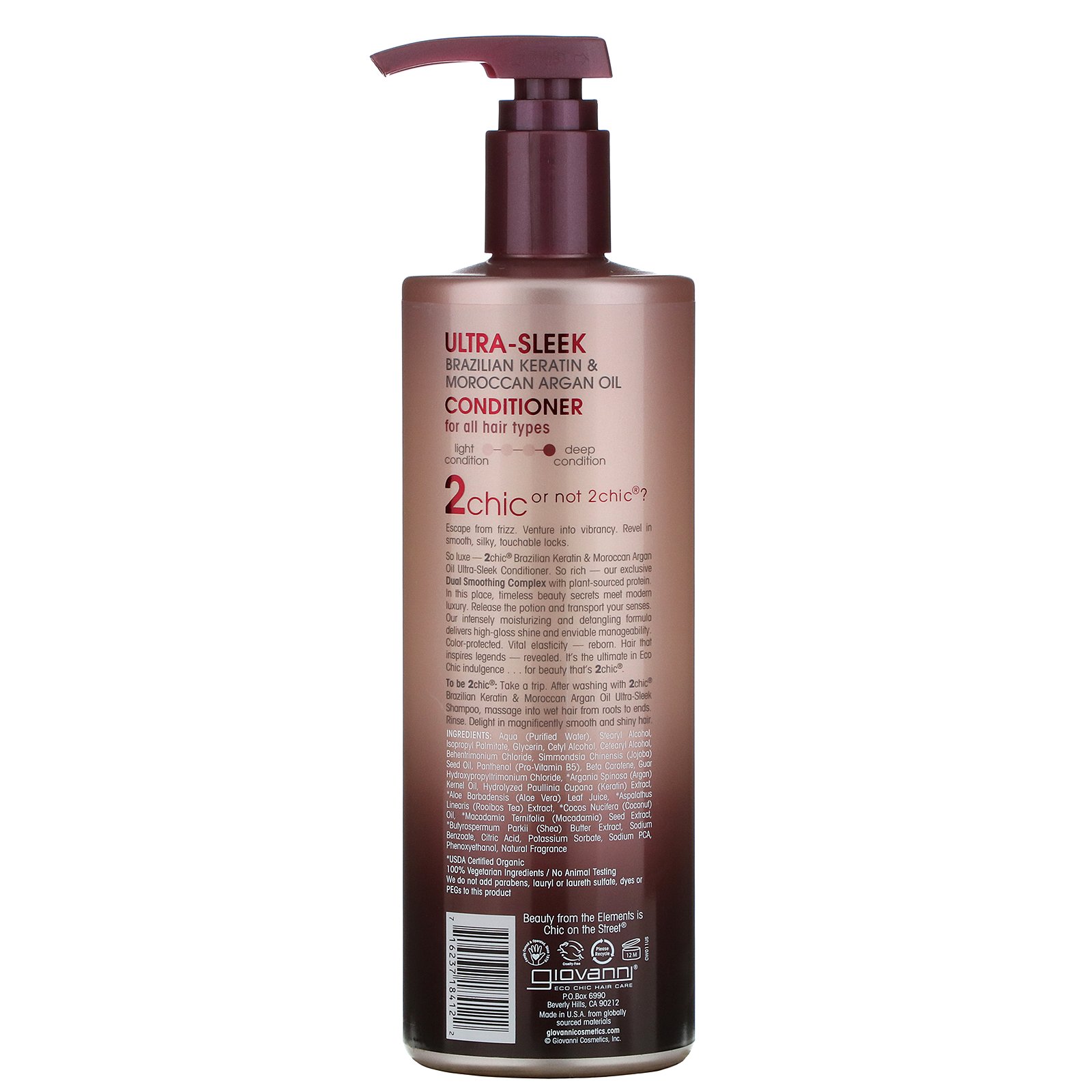 Giovanni, 2chic, Condicionador Ultra-Sleek, Queratina Brasileira e Óleo de Argan, 710 ml (24 fl oz) - Imagem 2