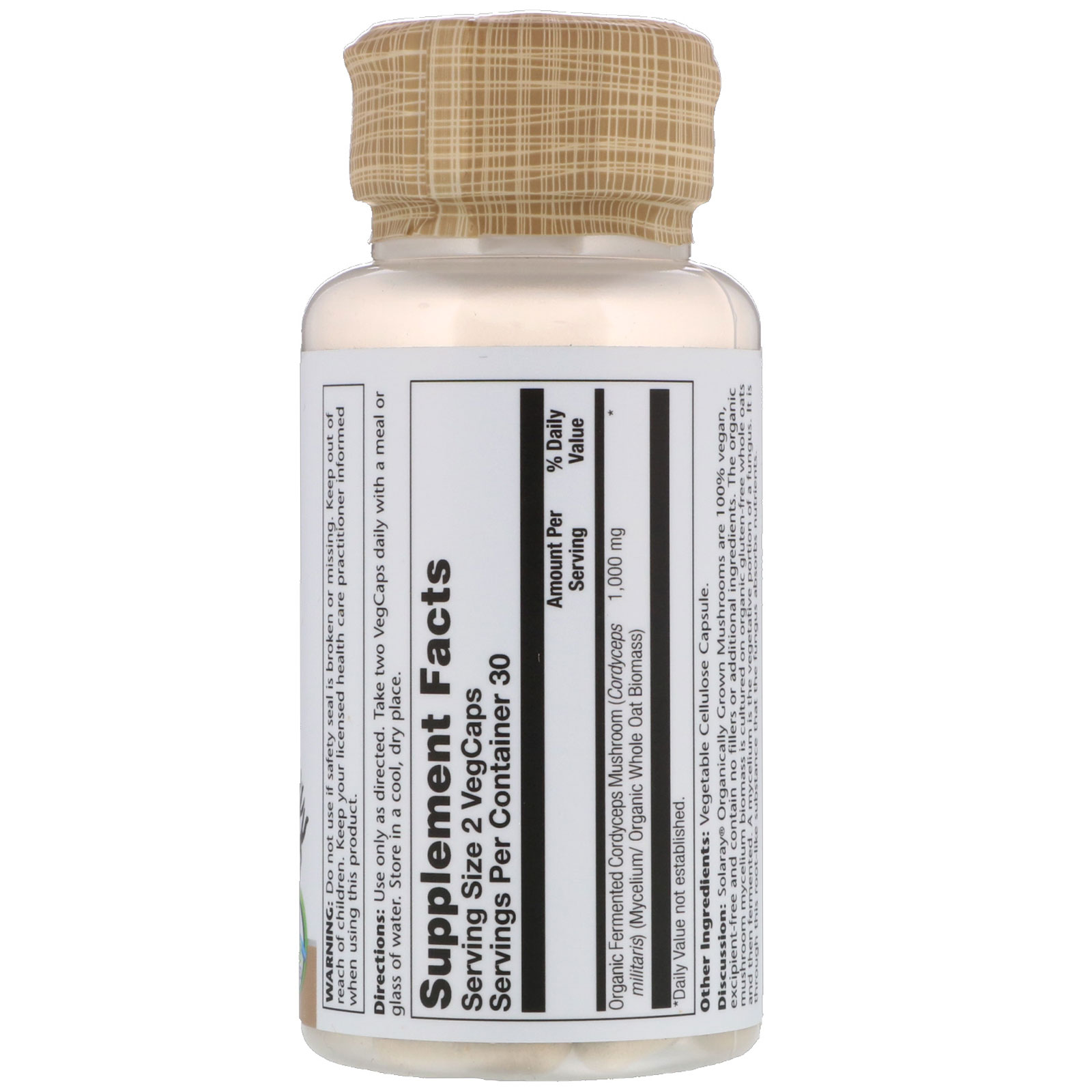 Solaray, Organic Grown Fermented Cordyceps, 500 mg, 60 VegCaps - Imagem 2