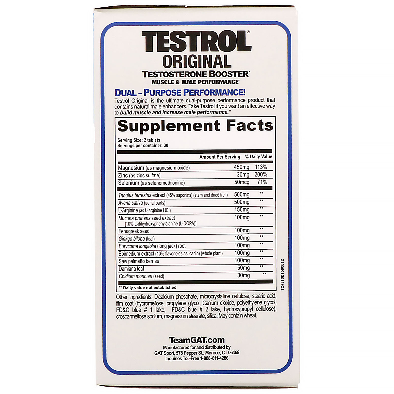 GAT, Testrol, Elevador de Testosterona, 60 Tabletes - Imagem 2