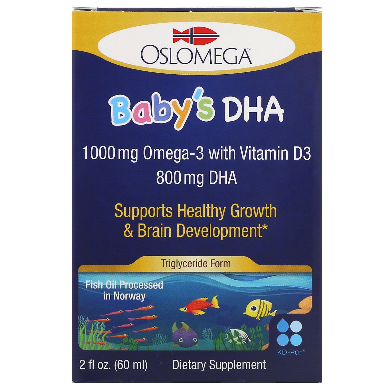 Oslomega, DHA Norueguês para Bebês com Vitamina D3, 60 ml (2 fl oz)