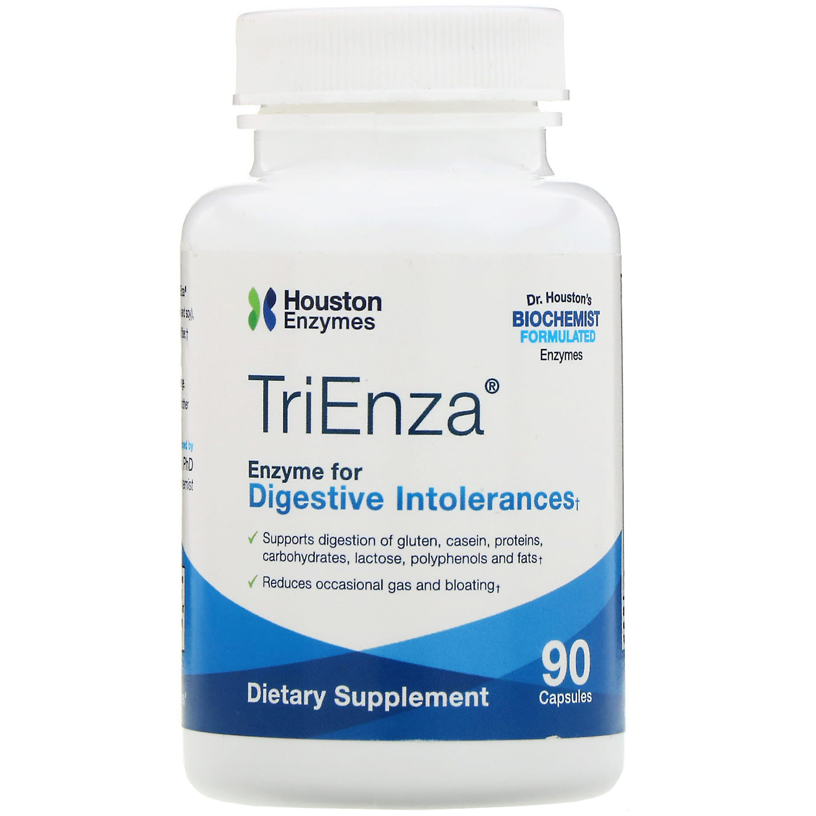 Houston Enzymes, TriEnza, Enzima para Intolerâncias Digestivas, 90 Cápsulas