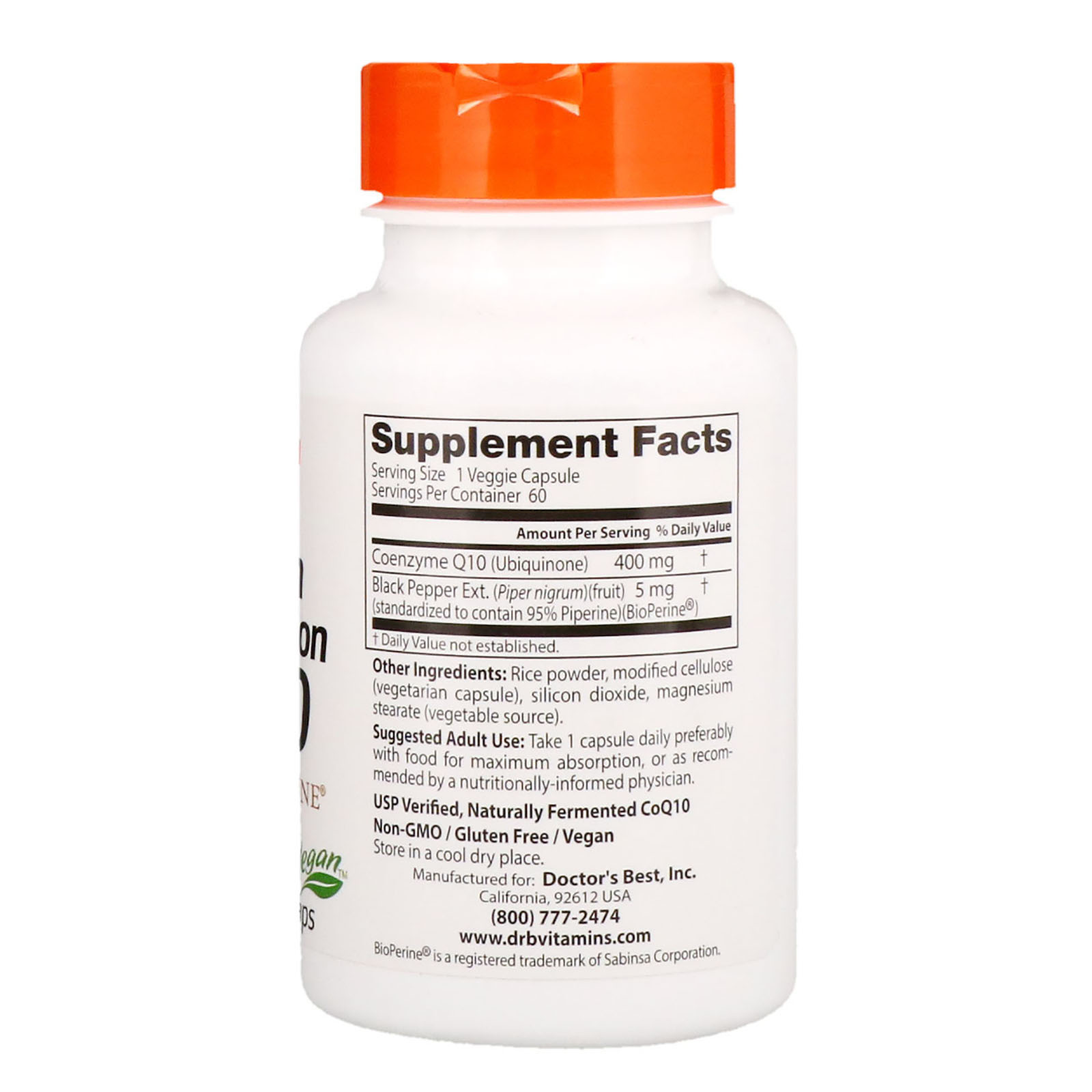 Doctor's Best, CoQ10 de Alta Absorção com BioPerine, 400 mg, 60 Cápsulas Vegetais - Imagem 2