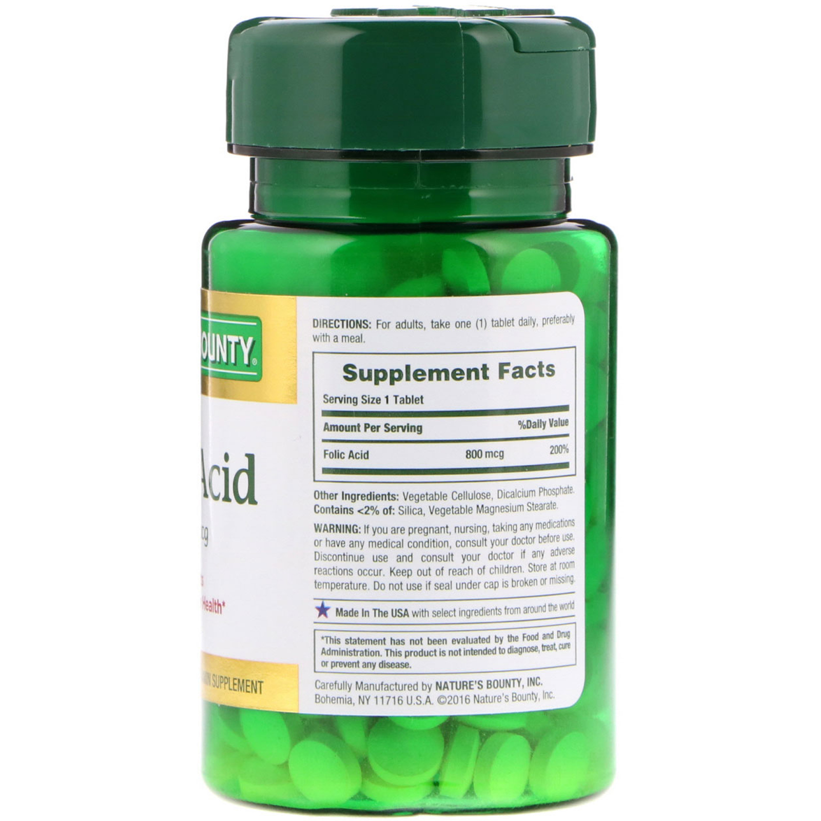 Nature's Bounty, Folic Acid, 800 mcg, 250 Tablets - Imagem 2