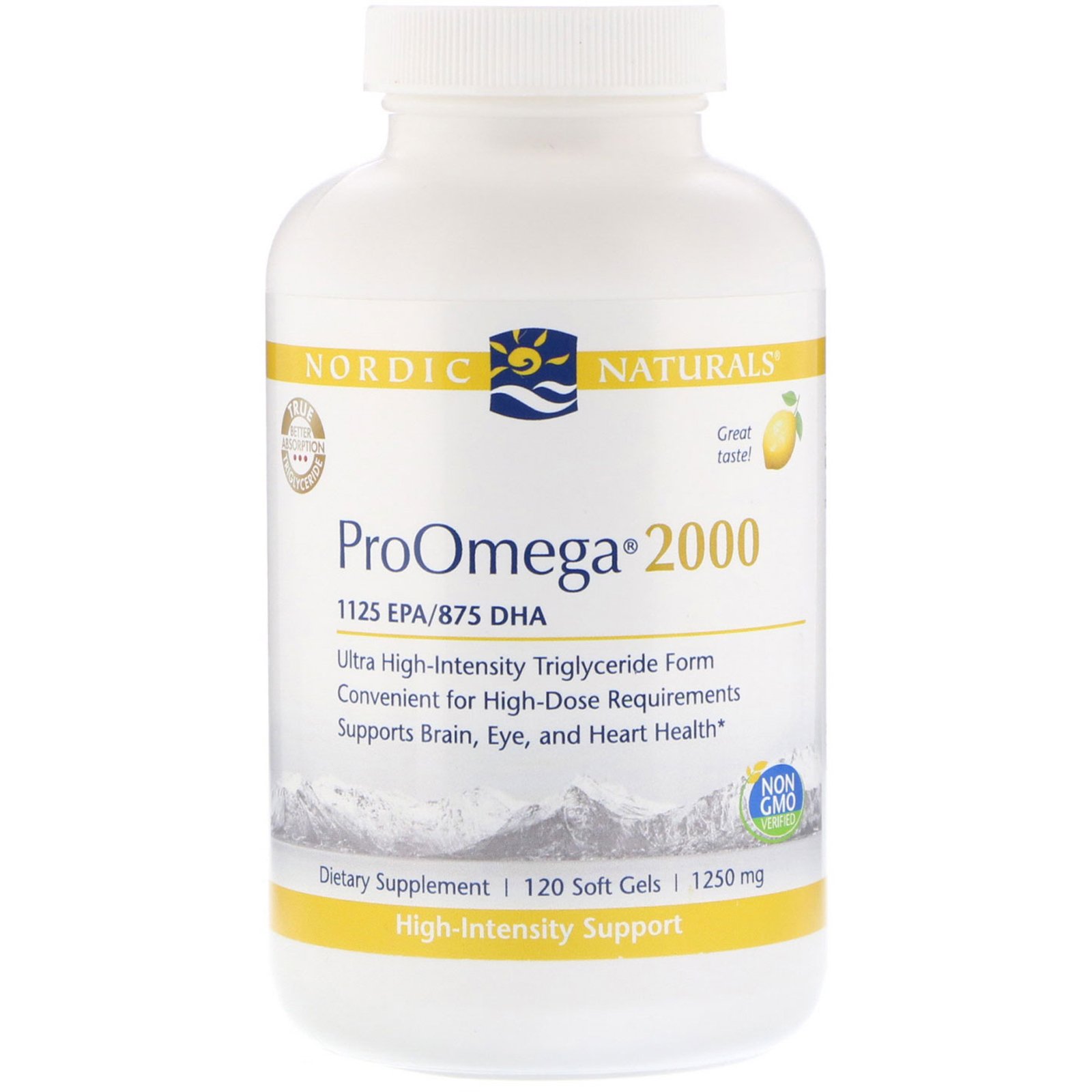 Nordic Naturals, ProOmega 2000, Limão, 1.250 mg, 120 Cápsulas Gelatinosas