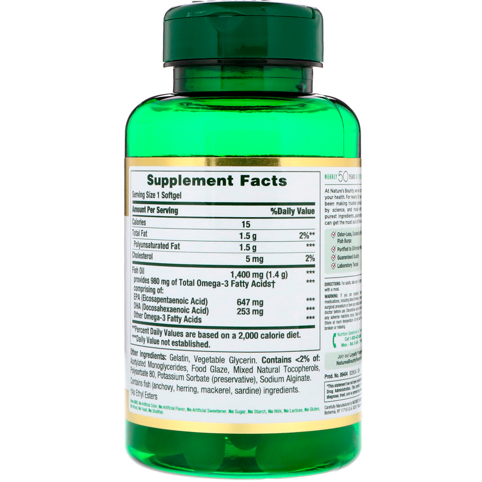 Nature's Bounty, Fish Oil, 1400 mg, 39 Coated Softgels - Imagem 2