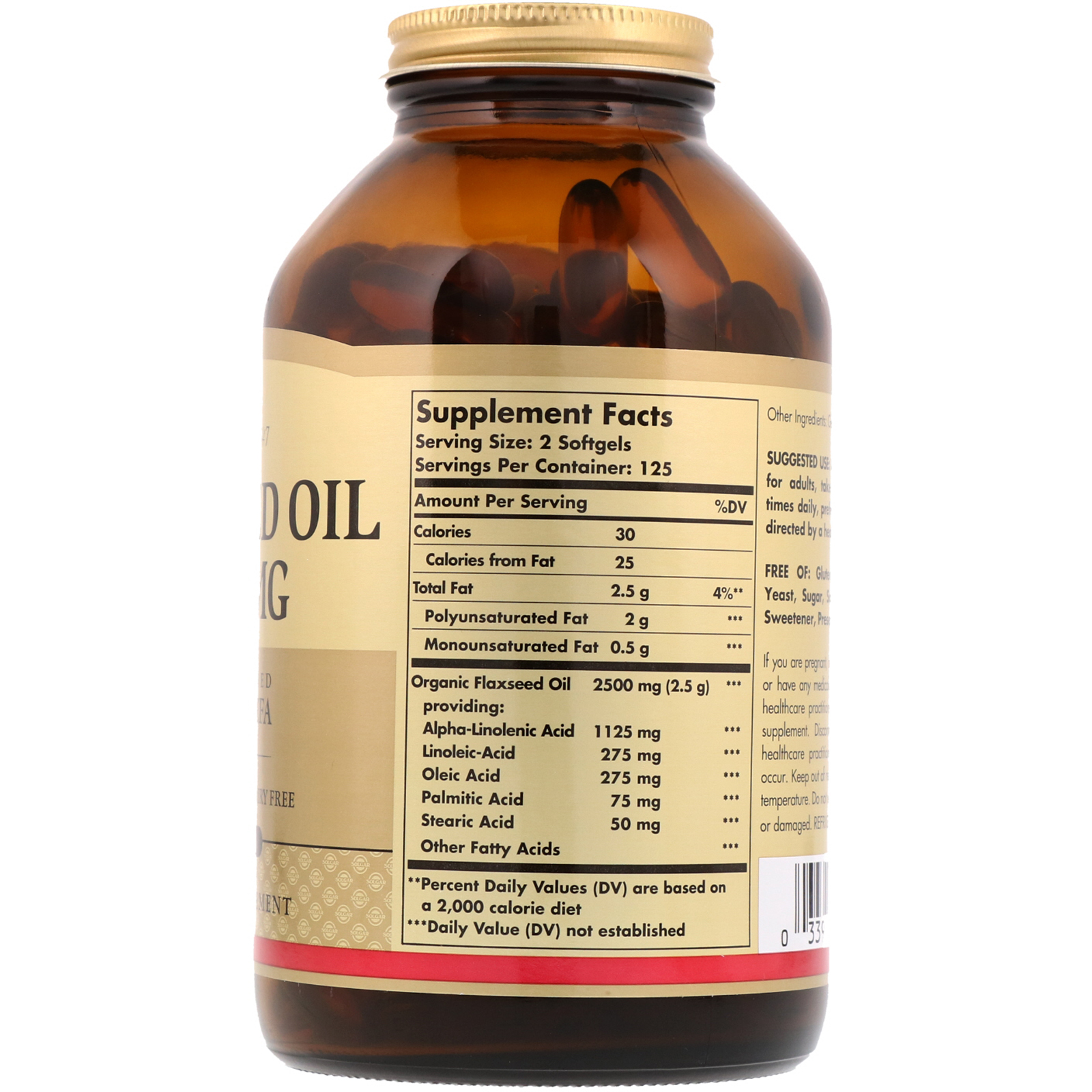 Solgar, Óleo de Linhaça, 1.250 mg, 250 Cápsulas Softgel - Imagem 2