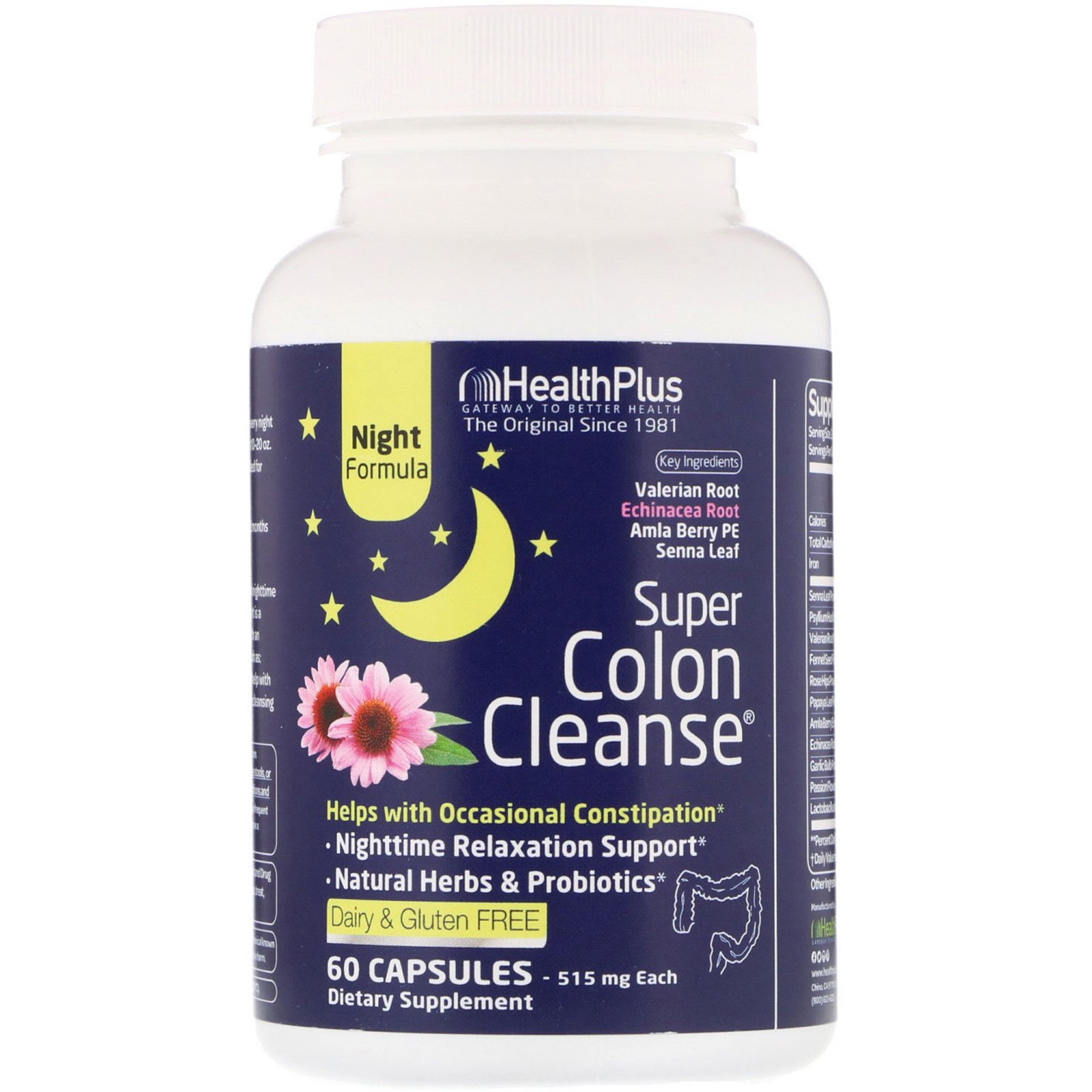 Health Plus, Super Colon Cleanse, Noturno, 60 Cápsulas