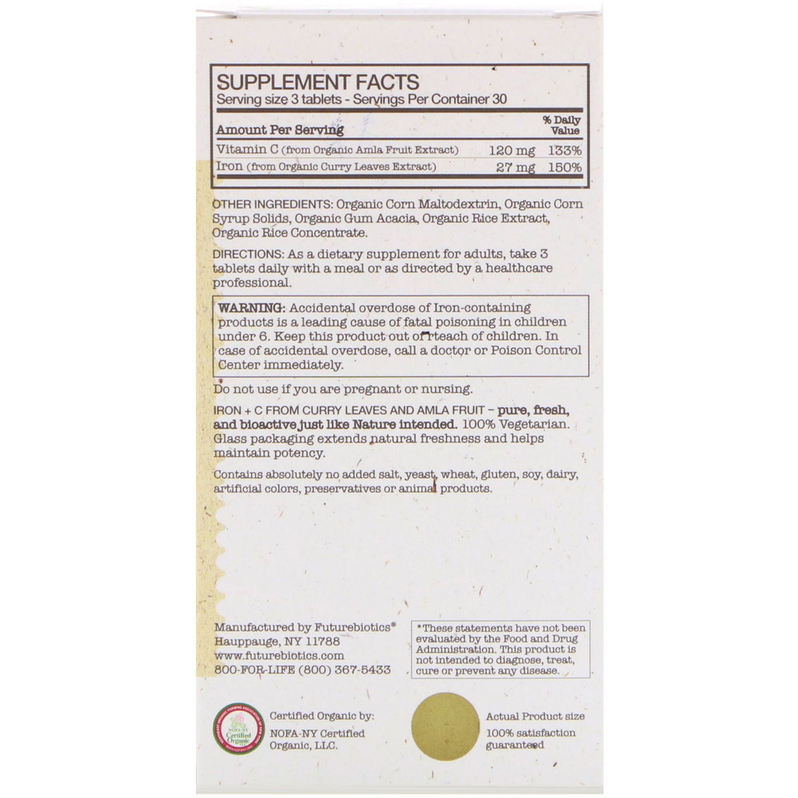 FutureBiotics, Ferro Orgânico Certificado + C, 90 Cápsulas Orgânicas Vegetais - Imagem 2